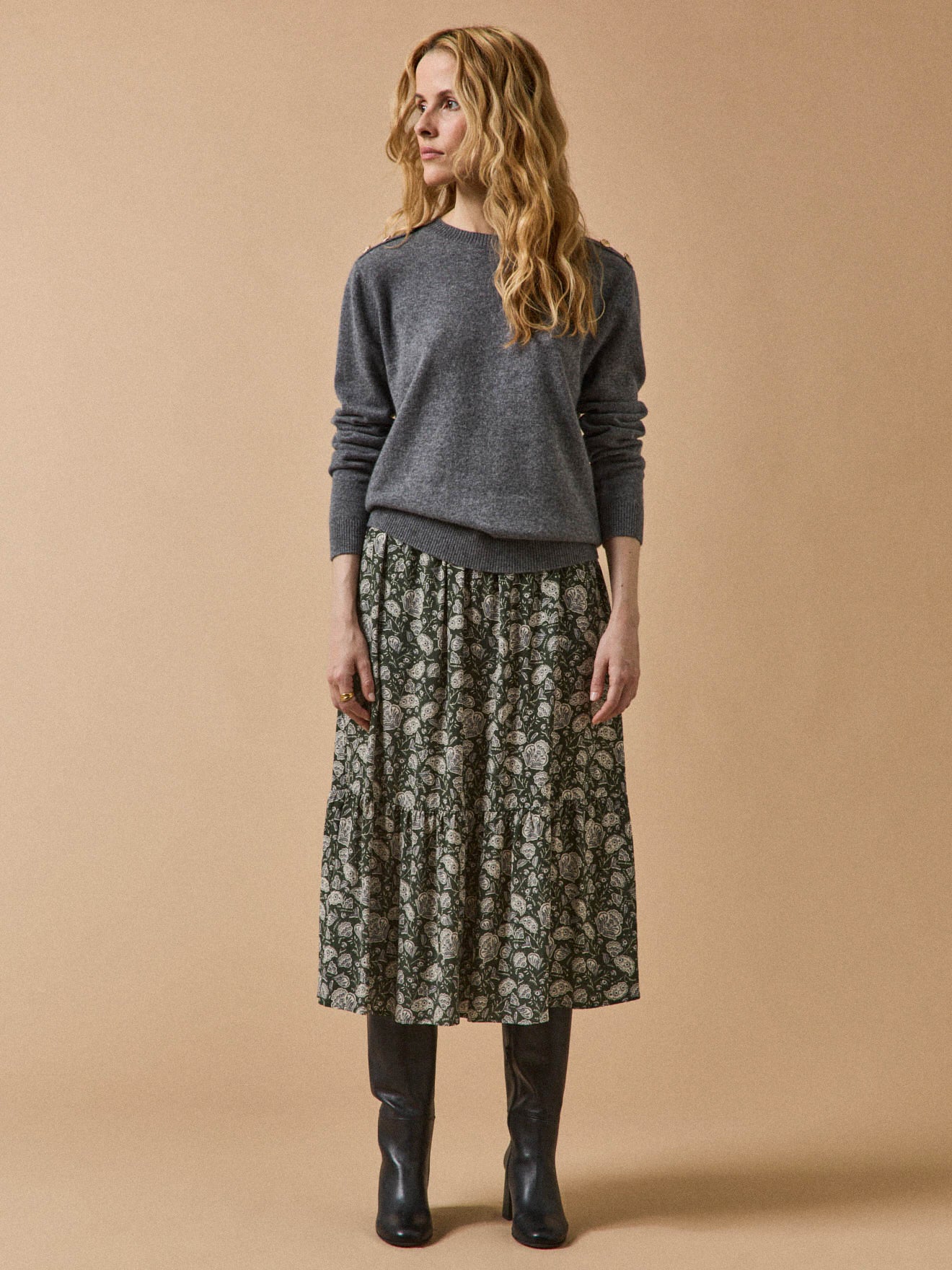 Halflange damesrok met strook en Lilith-print