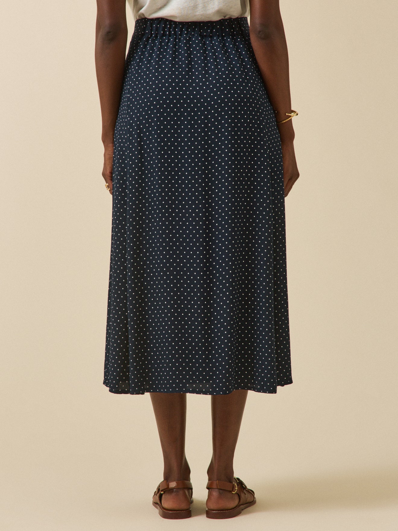 Jupe mi-longue femme viscose imprimé pois