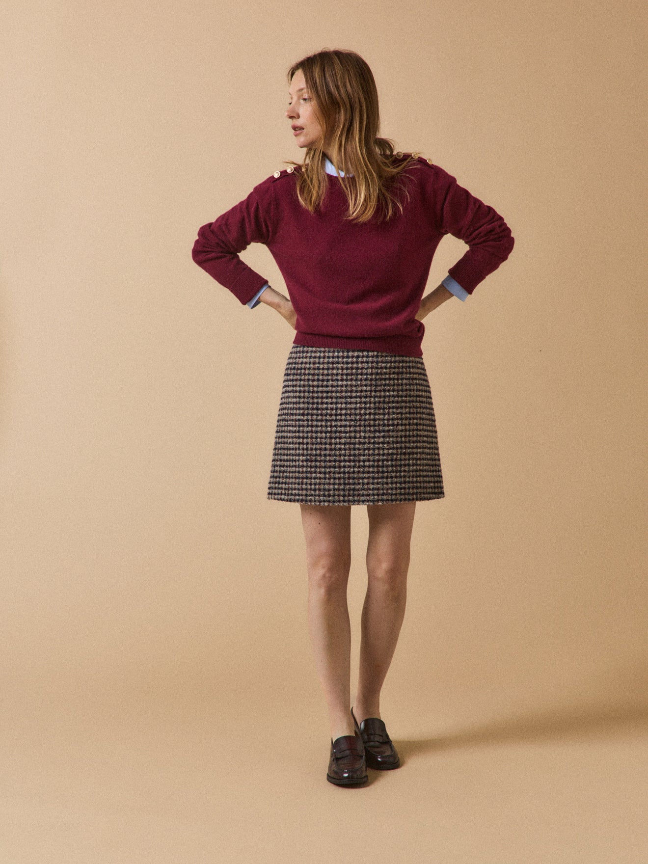 Jupe courte tweed carreaux femme