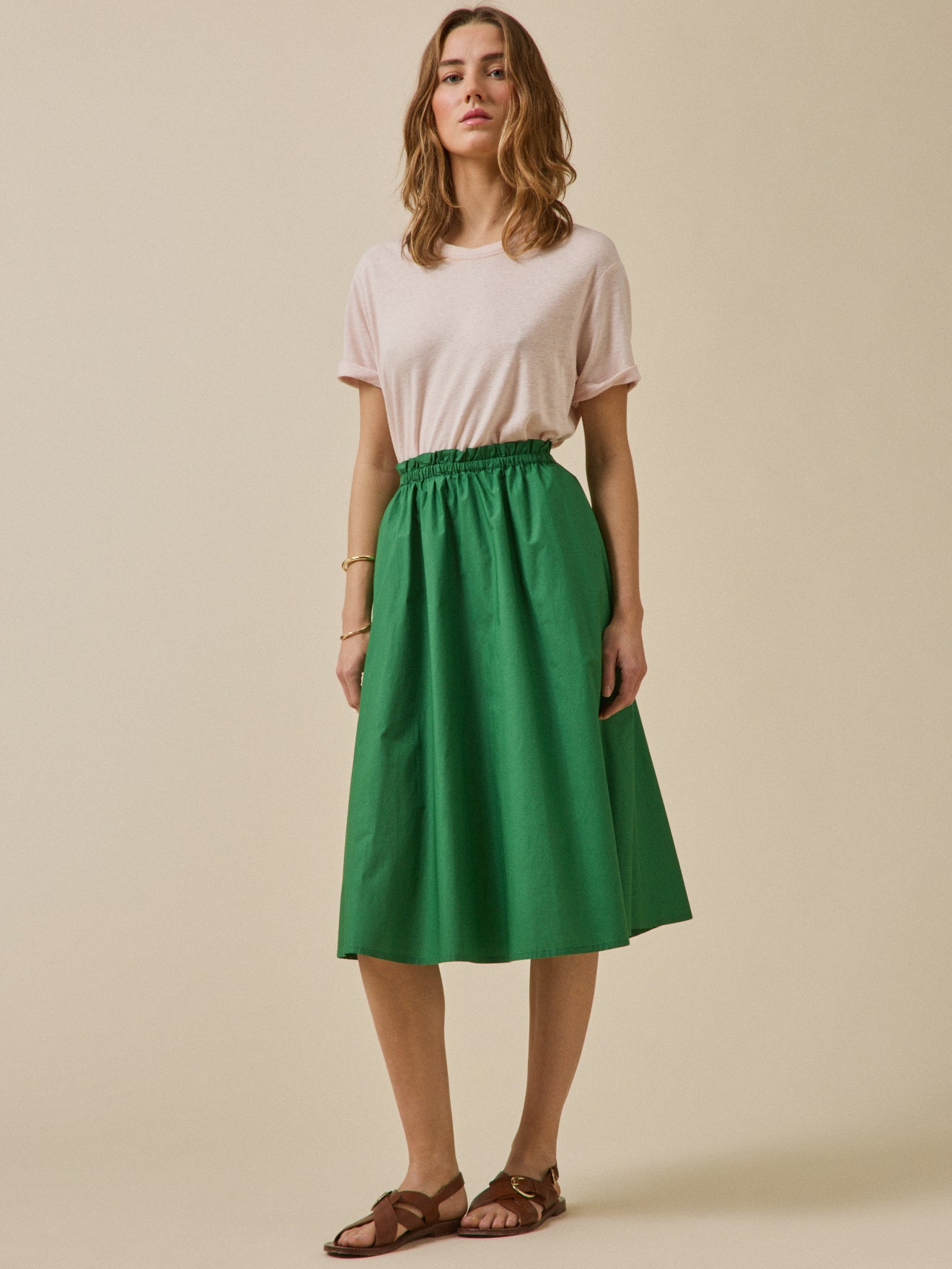 Halflange damesrok in papertouch popeline