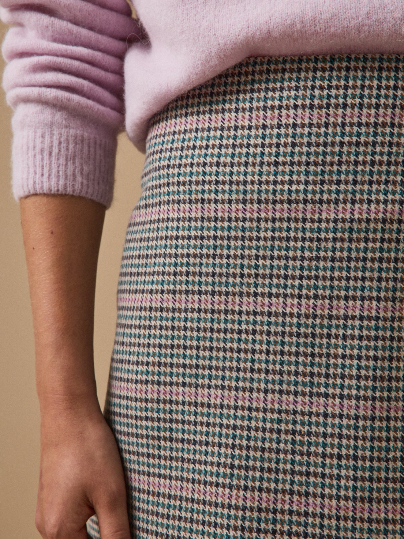 Jupe courte lainage pied-de-poule femme