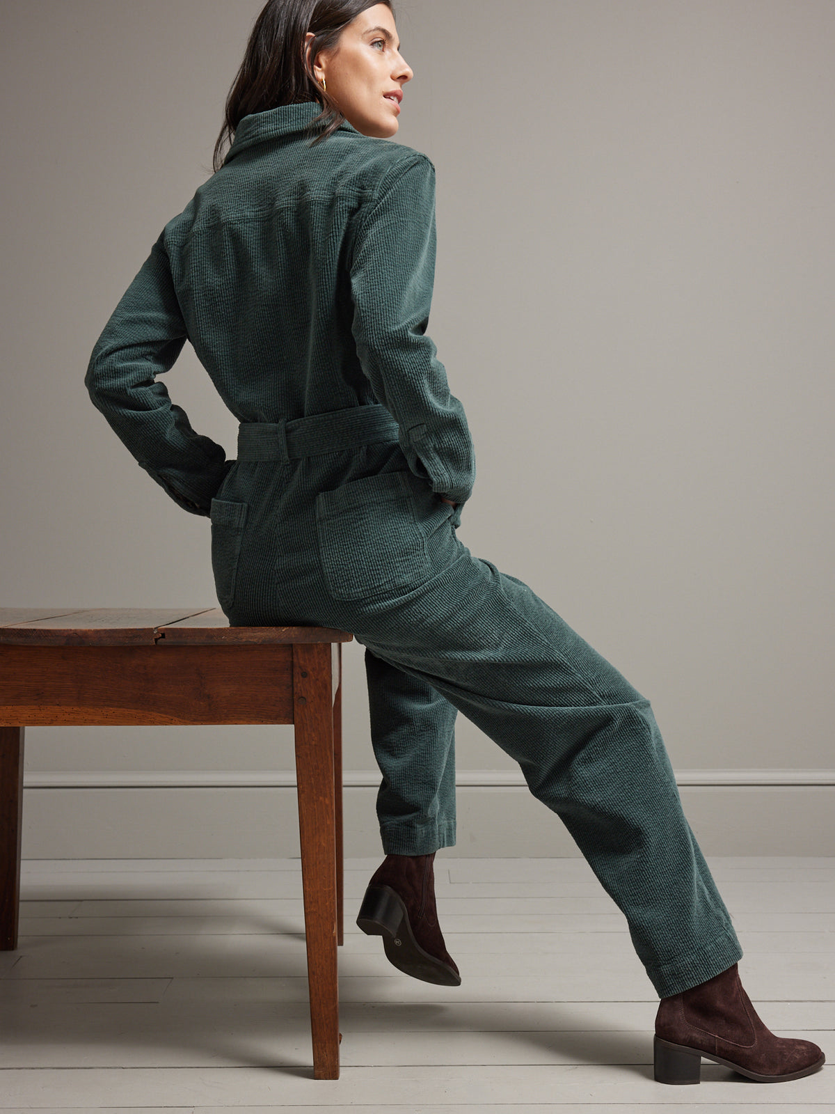 Damesjumpsuit in gewafeld velours