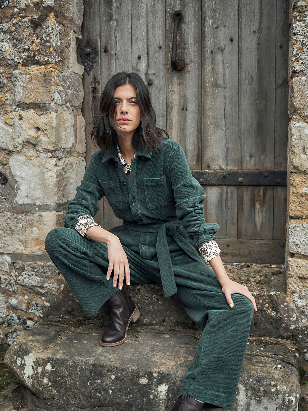 Damesjumpsuit in gewafeld velours