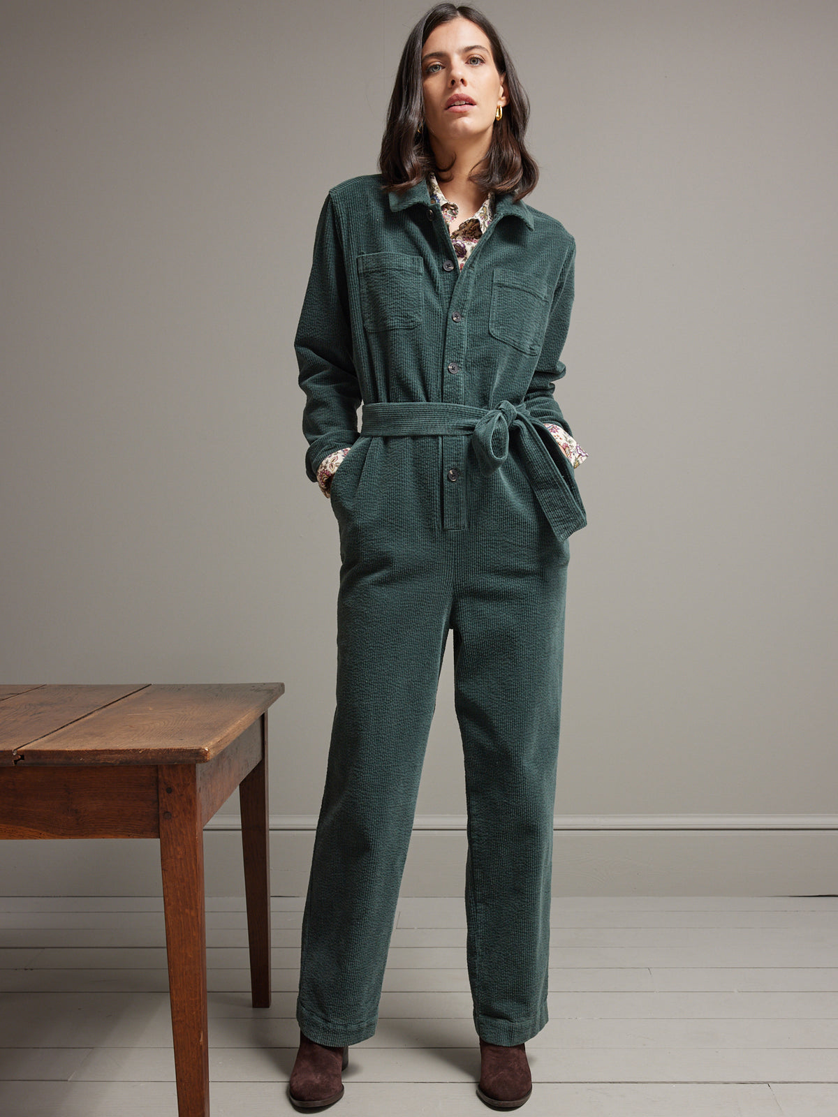 Damesjumpsuit in gewafeld velours