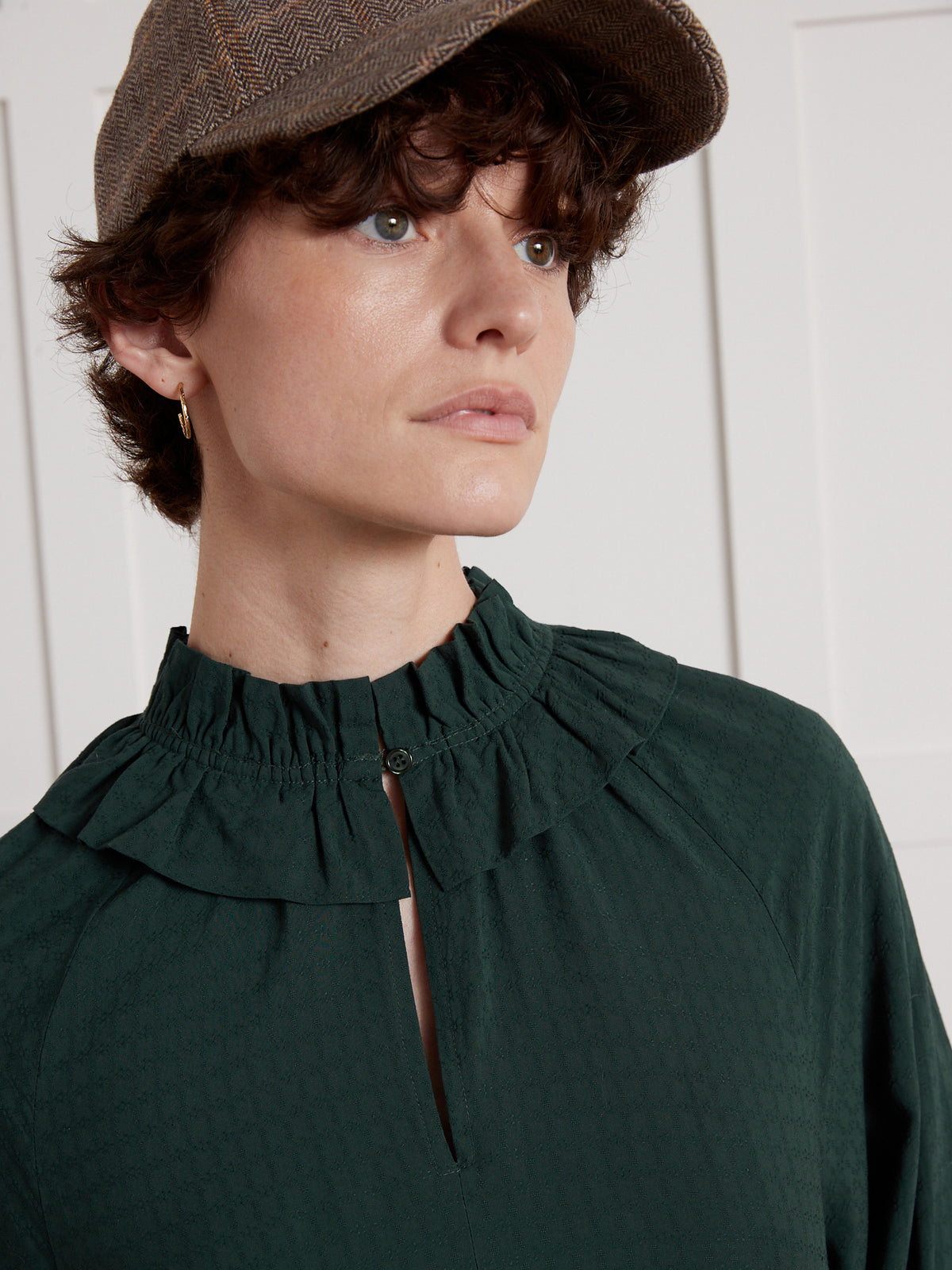 Robe mi-longue col volanté femme viscose dobby