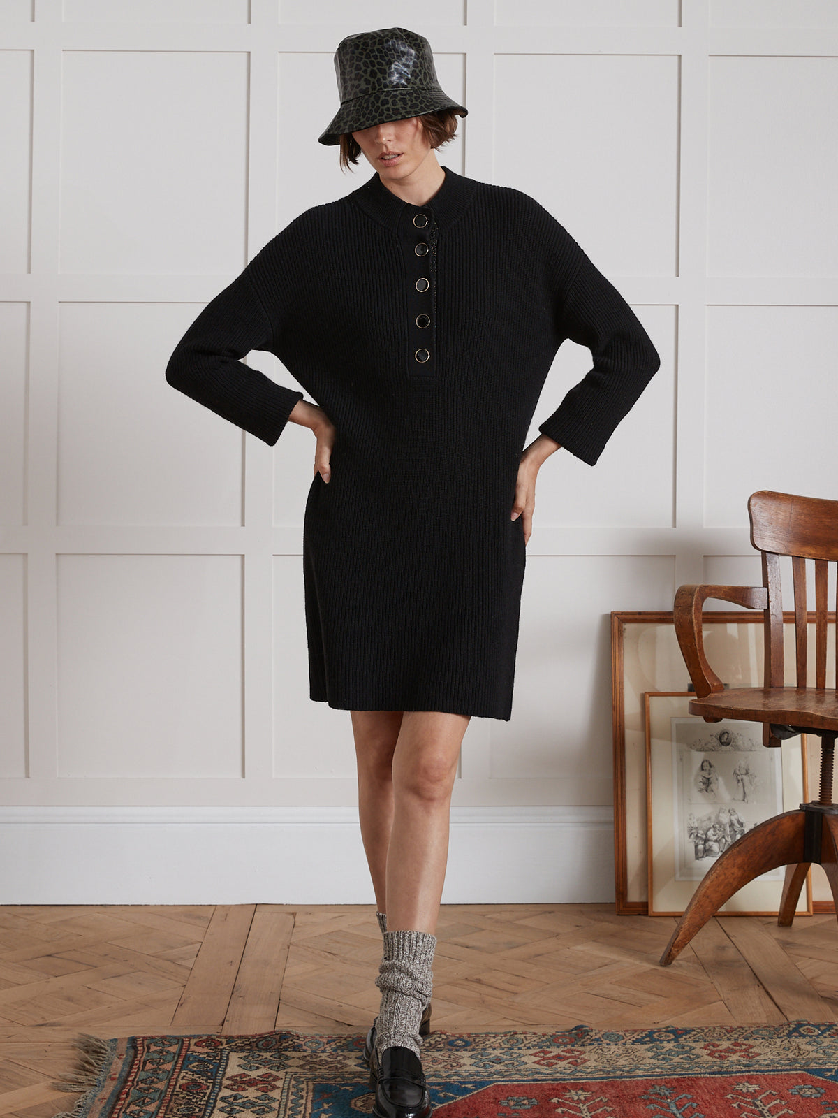 Korte damestrui-jurk in geribd tricot - wolmix