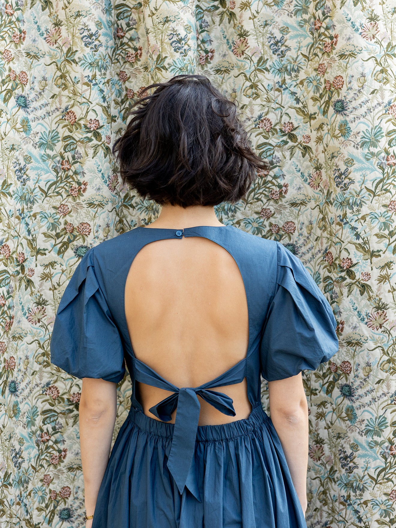 Robe longue cérémonie dos nu femme popeline craquante