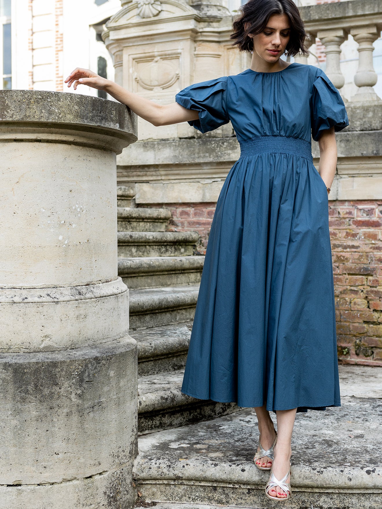 Robe longue cérémonie dos nu femme popeline craquante