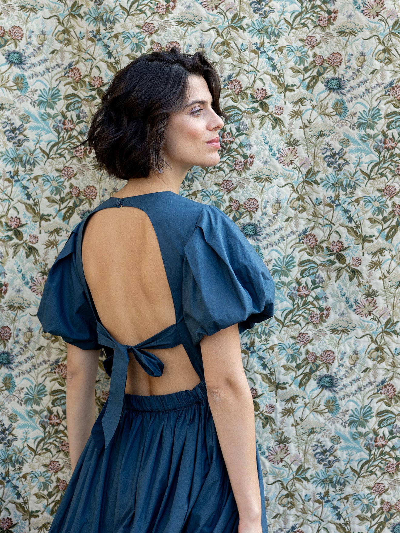 Robe longue cérémonie dos nu femme popeline craquante