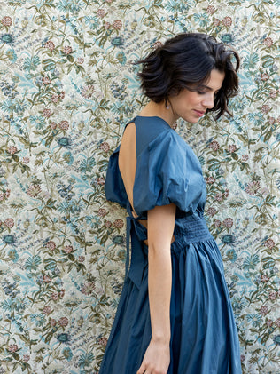 Robe longue cérémonie dos nu femme popeline craquante