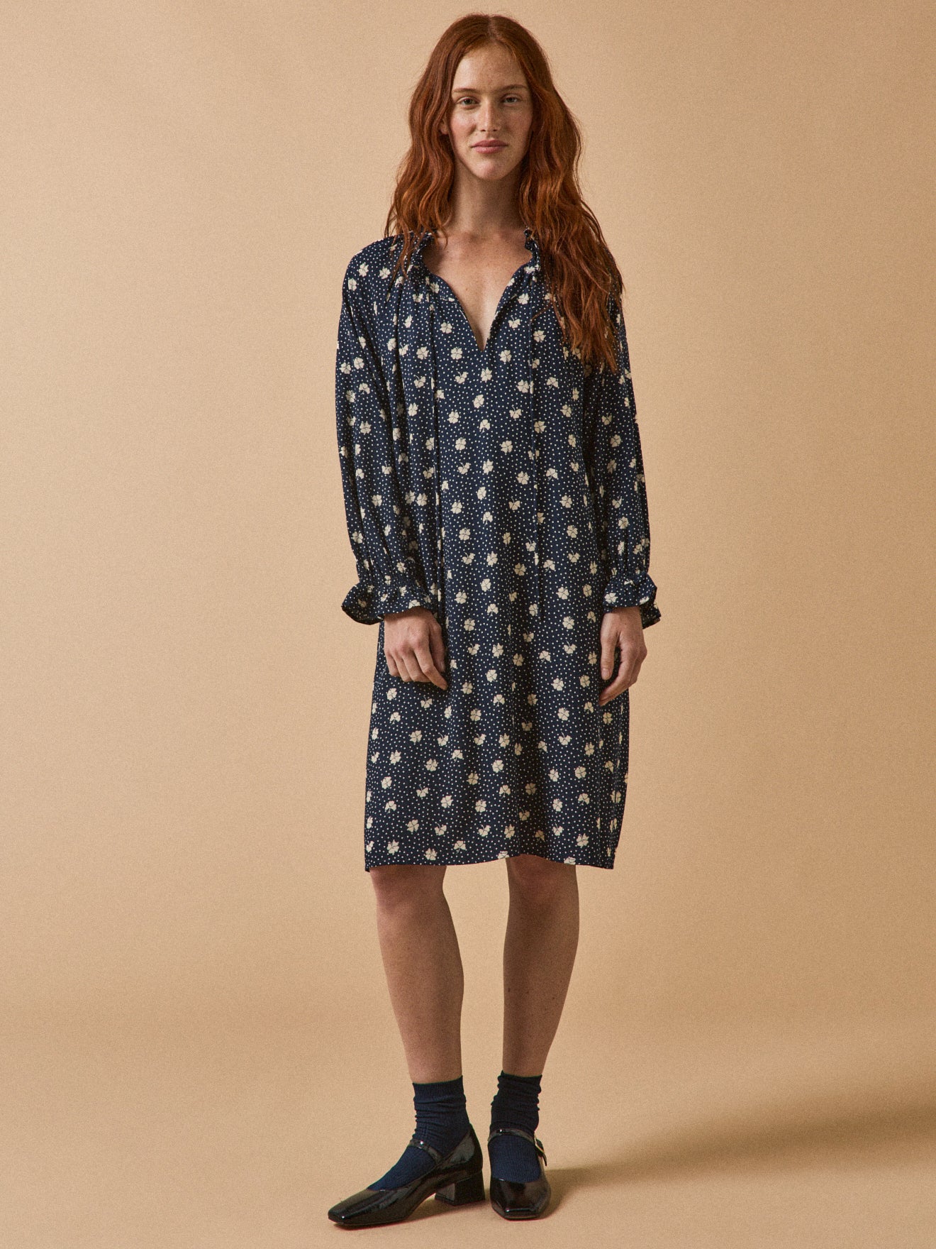 Robe housse courte femme viscose dobby imprimé Trèfles