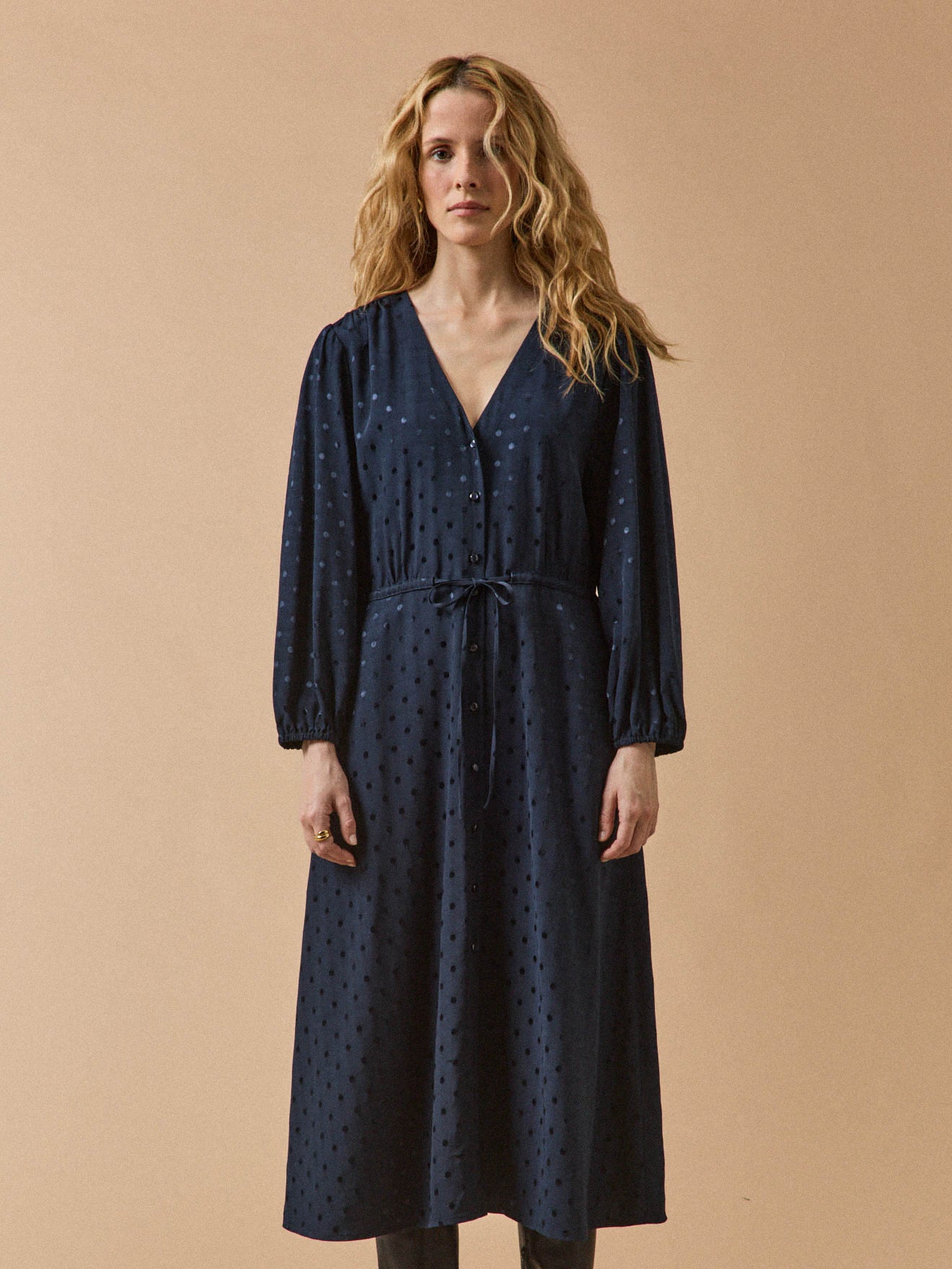 Robe longue femme viscose jacquard pois