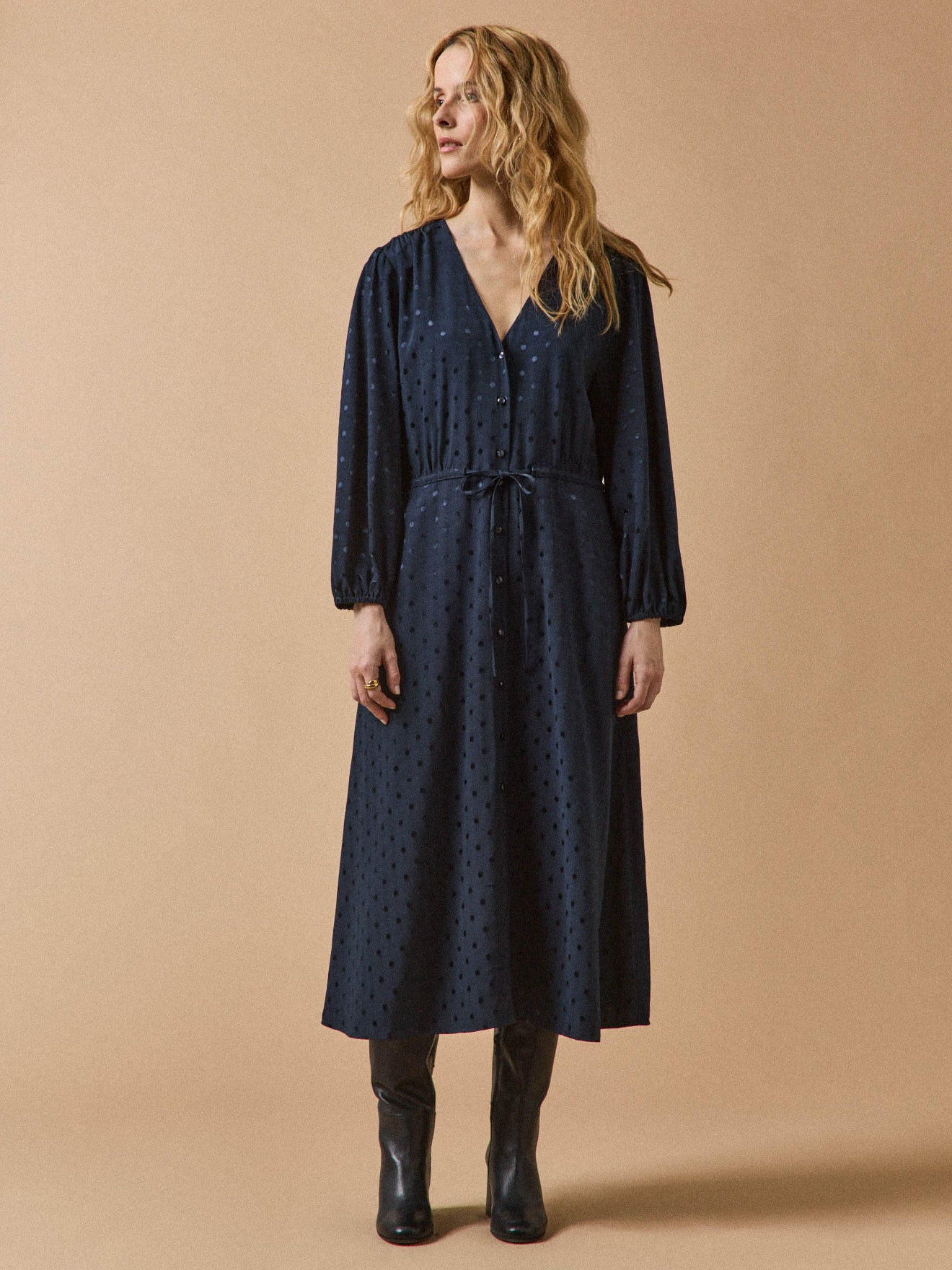 Robe longue femme viscose jacquard pois