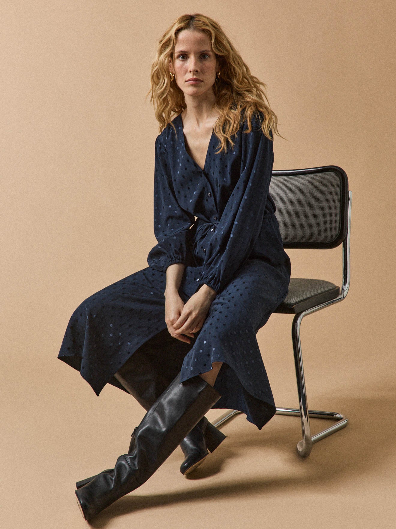 Robe longue femme viscose jacquard pois