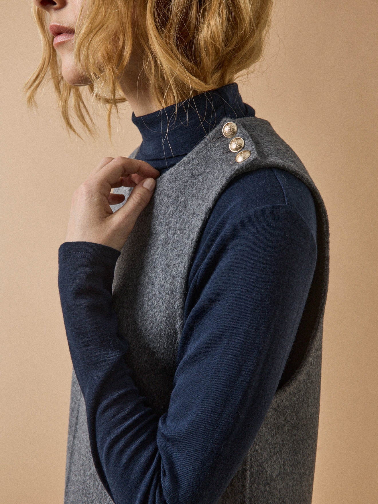 Robe courte sans manches lainage double face