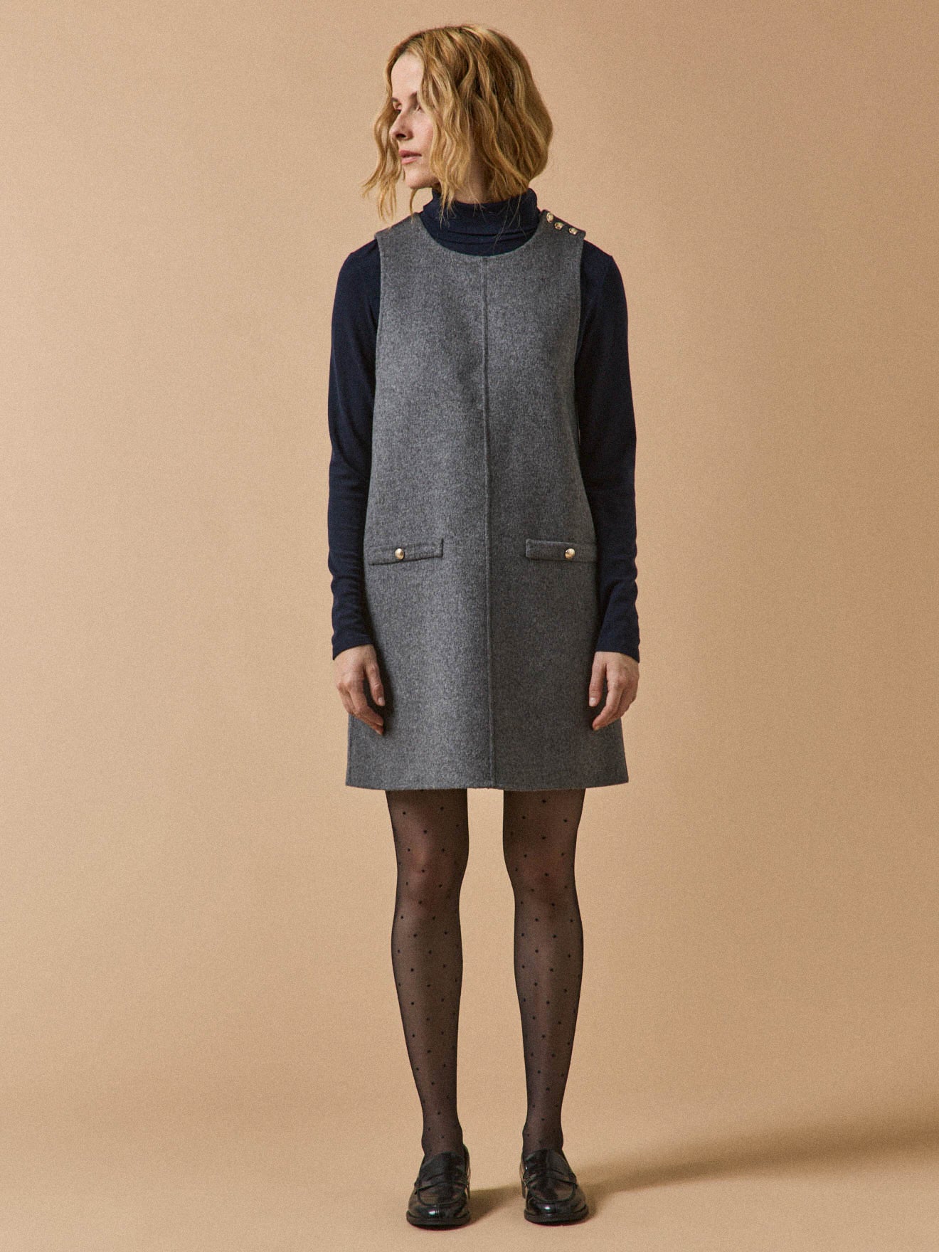 Robe courte sans manches lainage double face