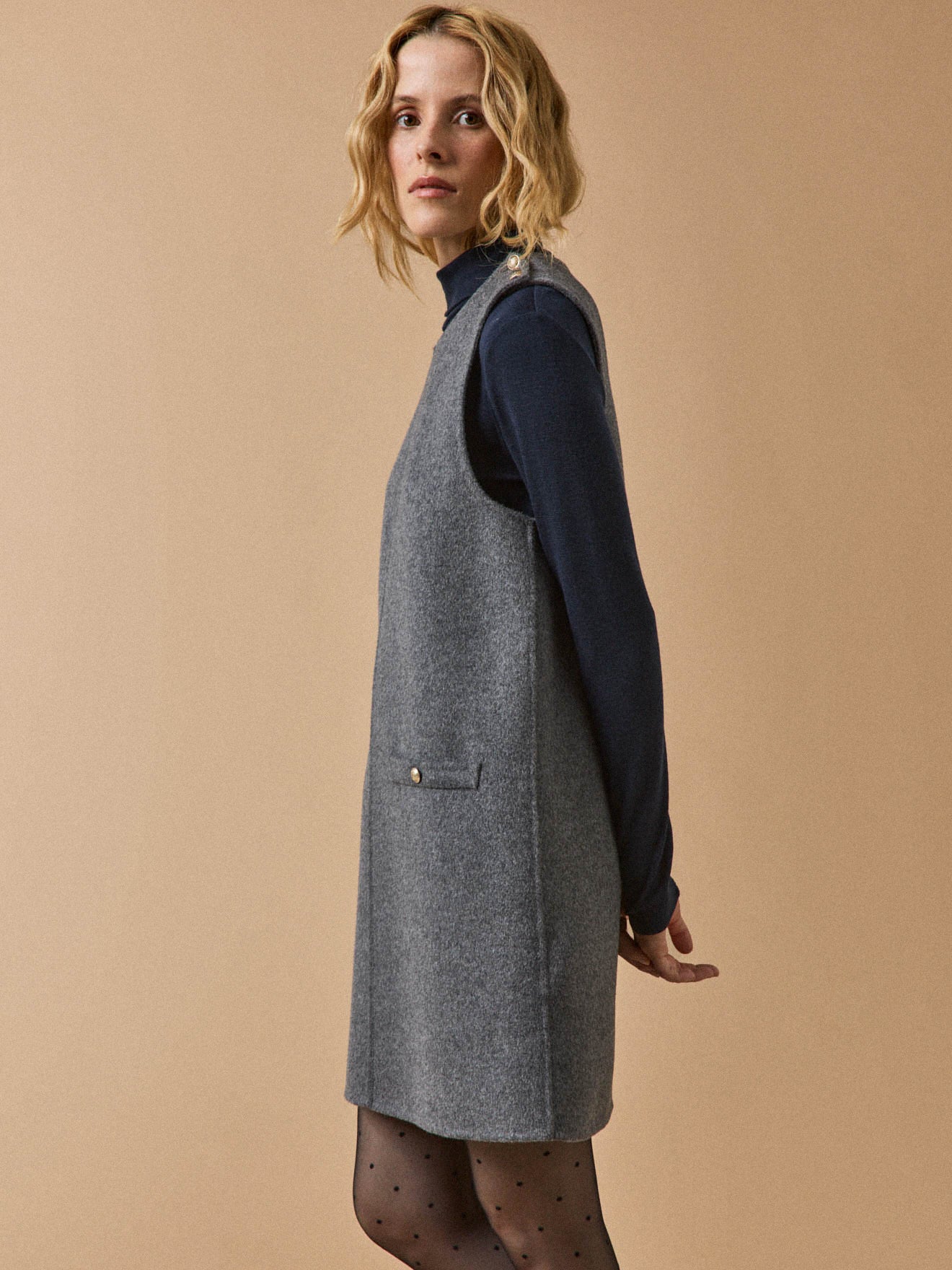 Robe courte sans manches lainage double face