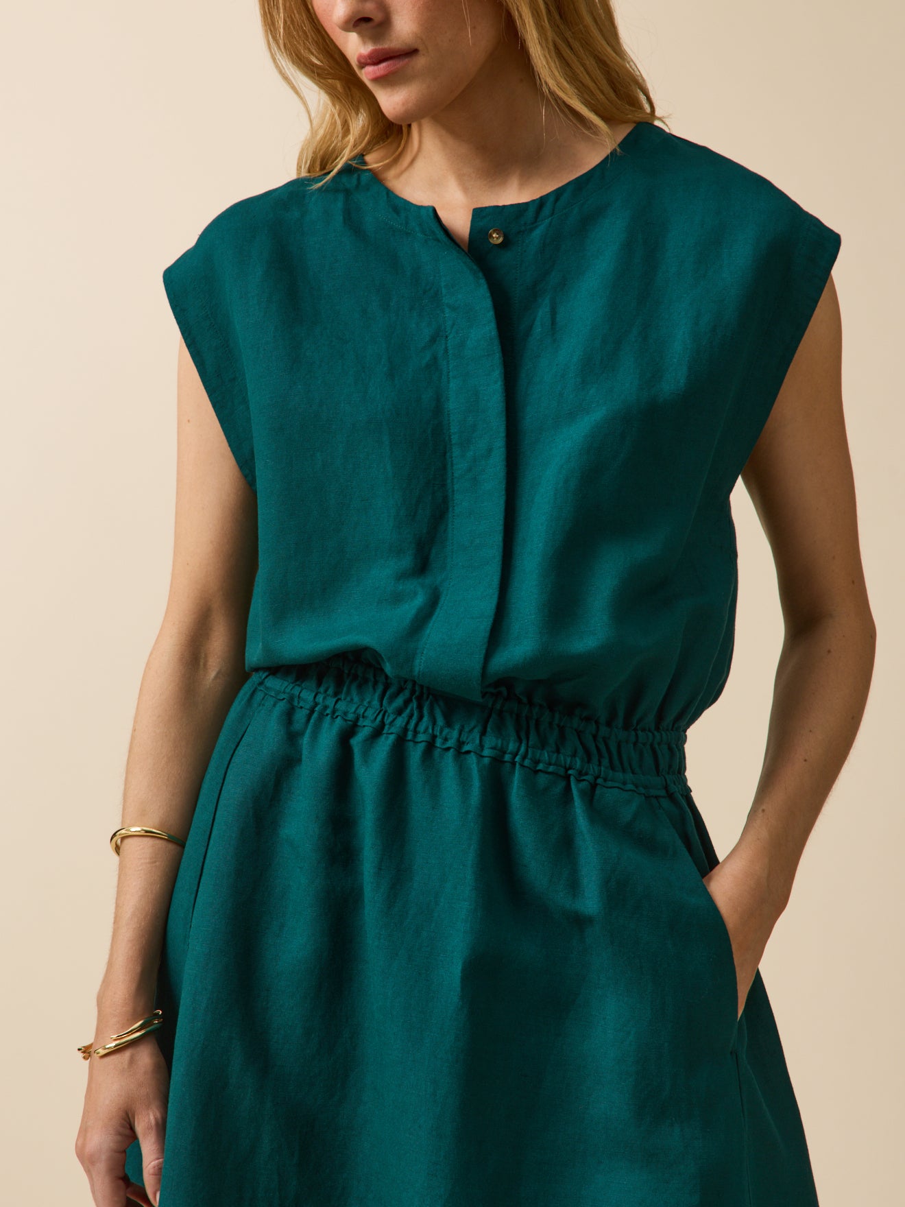 Mouwloze damesjurk - linnen en viscose