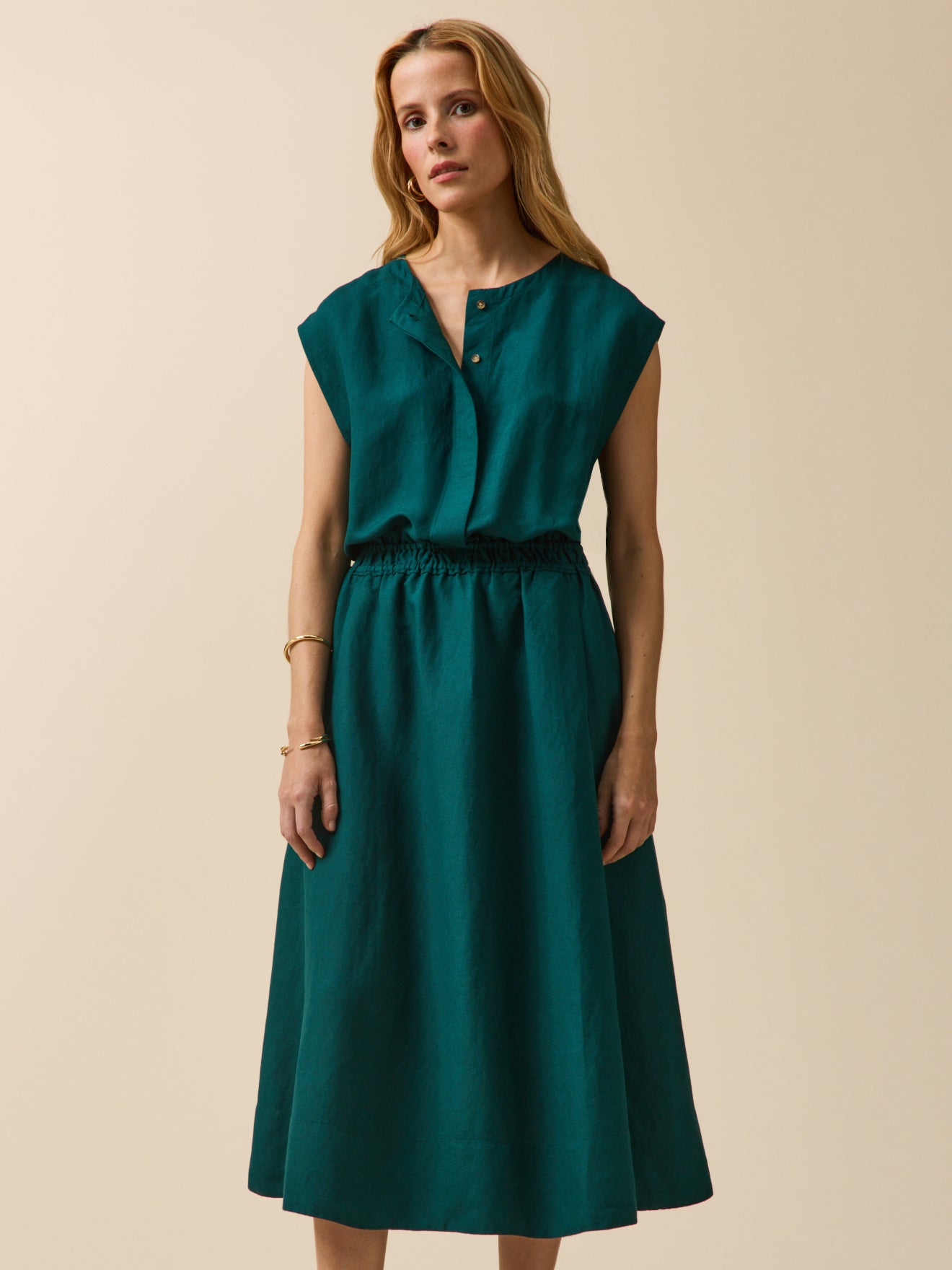 Robe sans manches lin et viscose femme