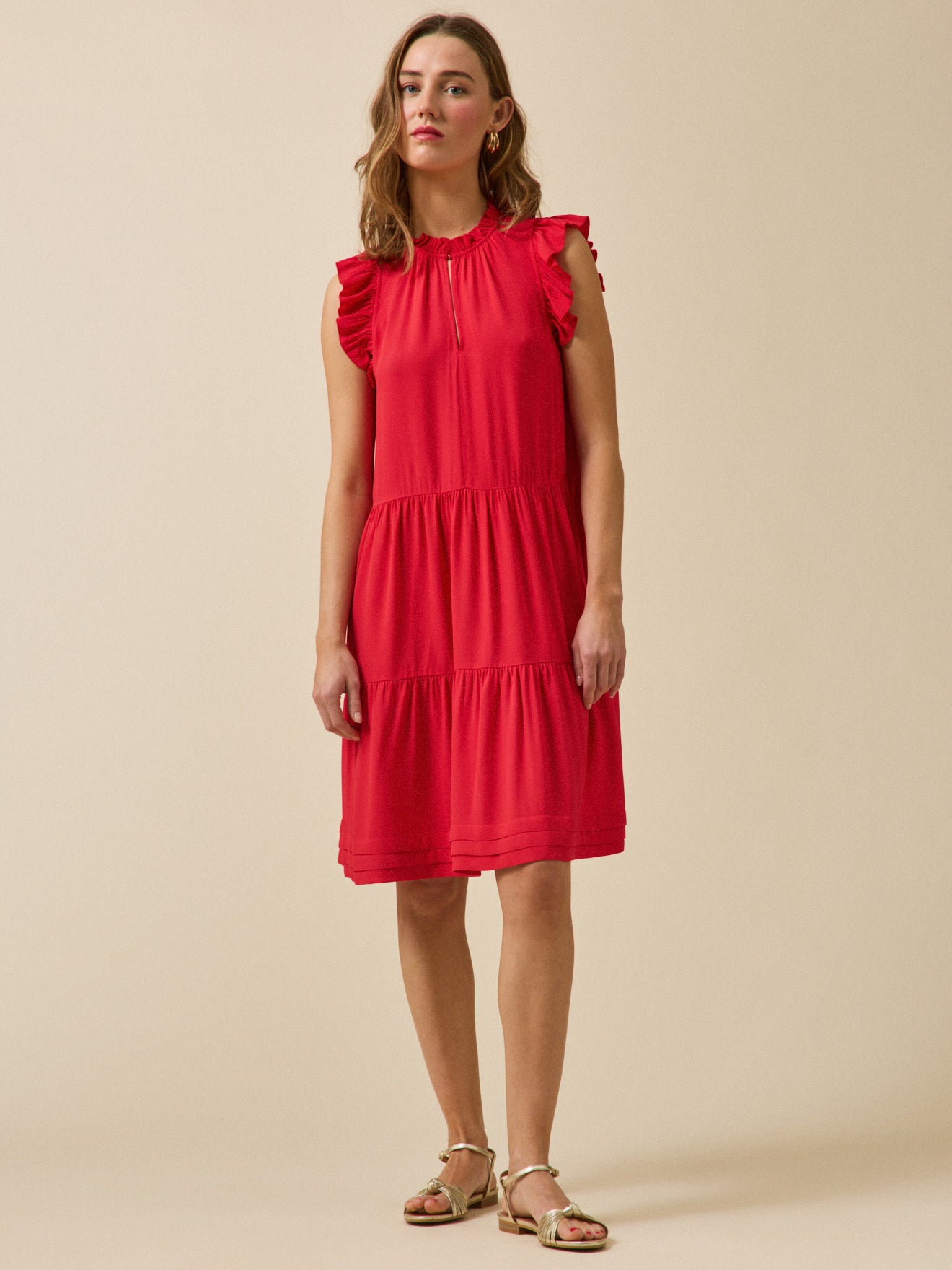 Robe volantée sans manches femme