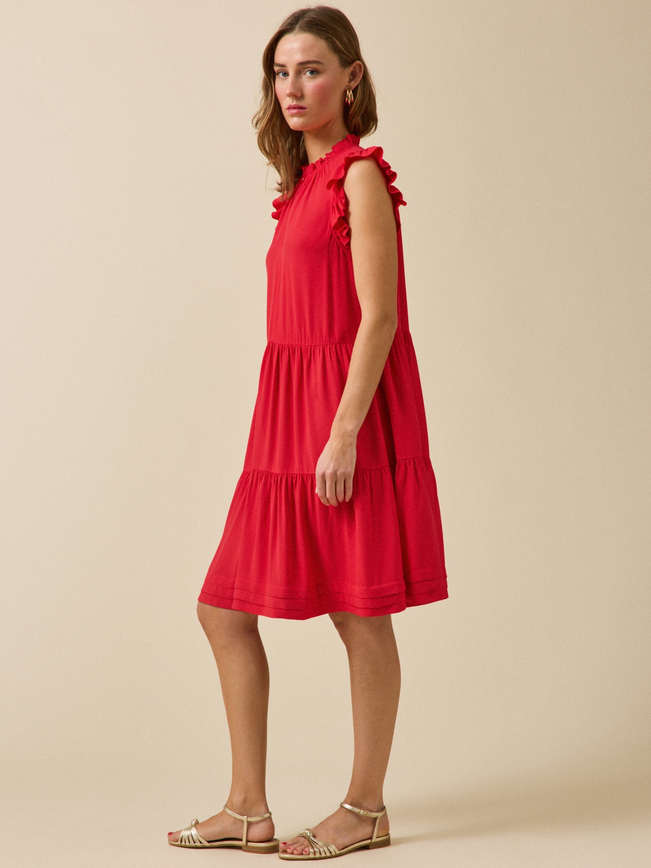 Robe volantée sans manches femme