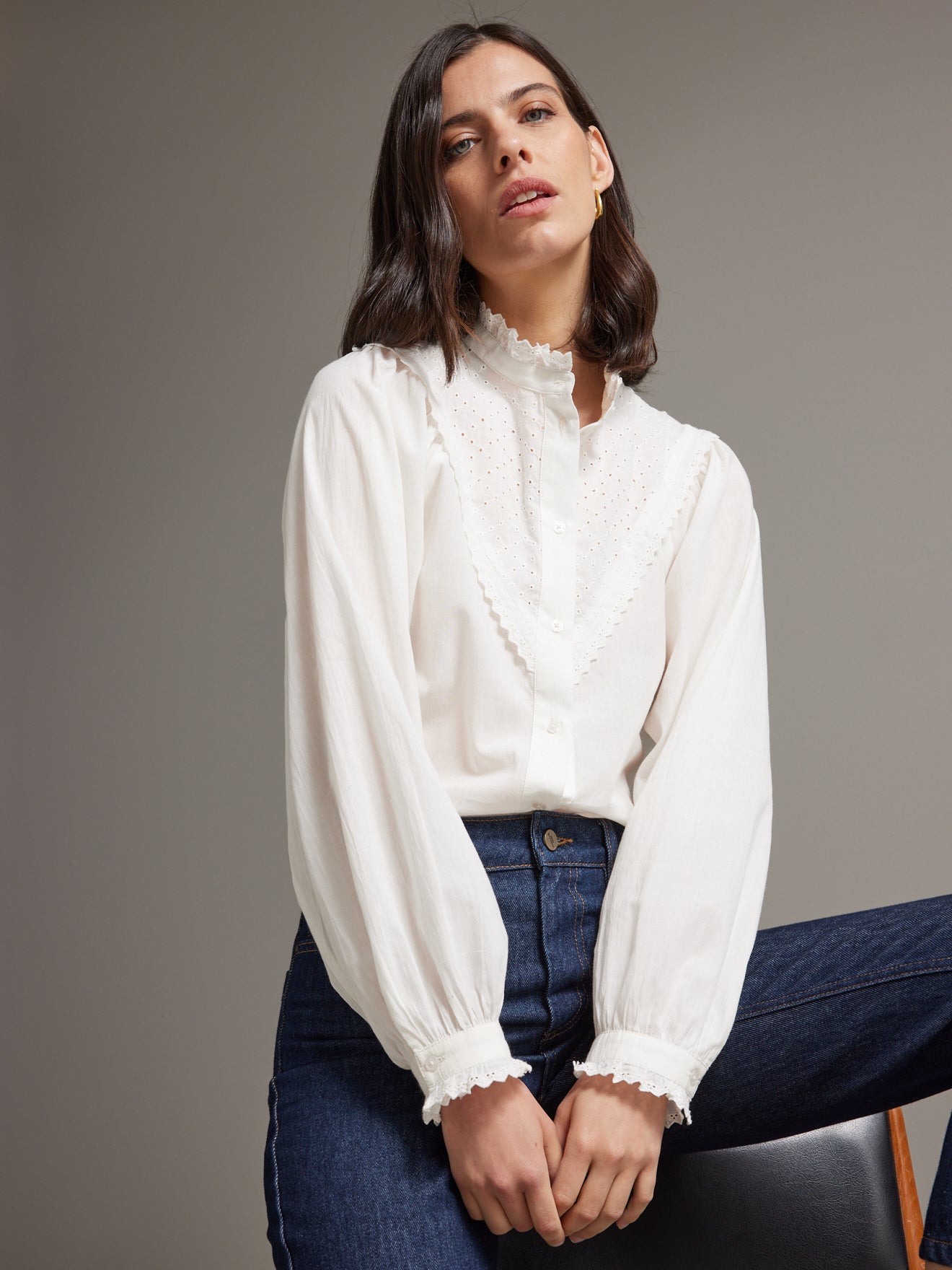 Chemise volantée femme voile et broderie anglaise