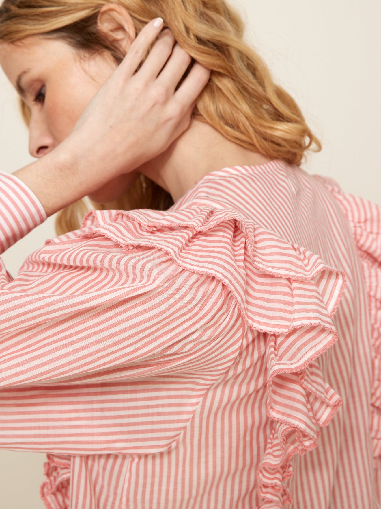 Blouse rayée volants femme
