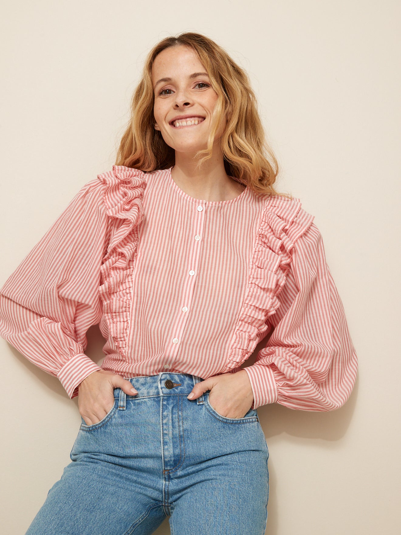 Blouse rayée volants femme
