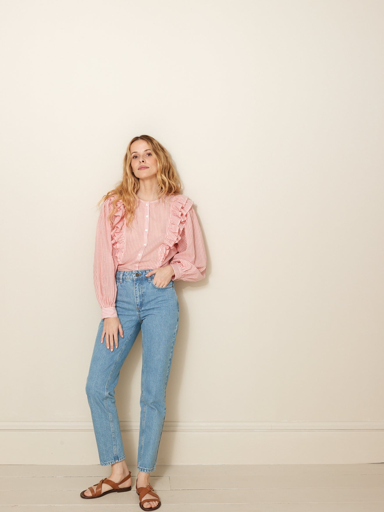 Blouse rayée volants femme