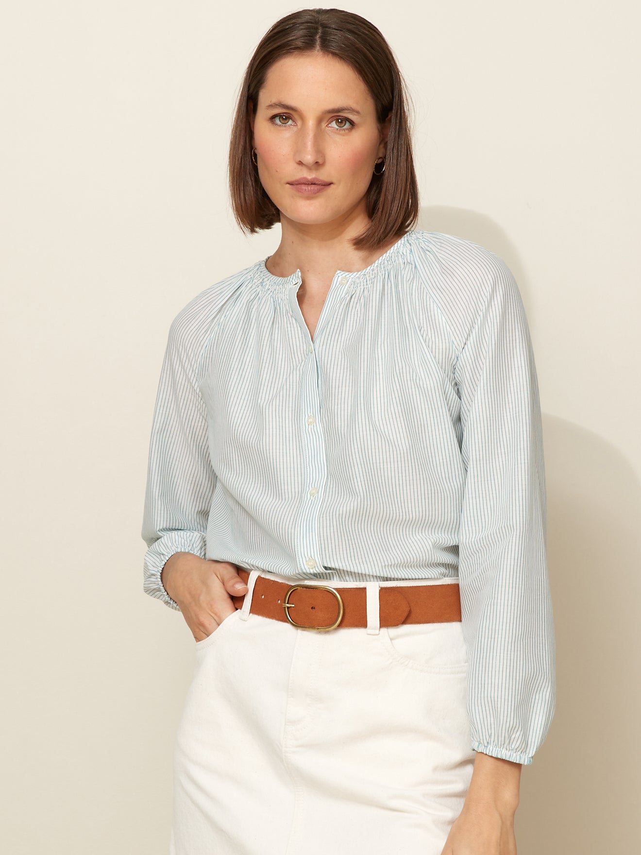 Blouse rayée col smocké femme