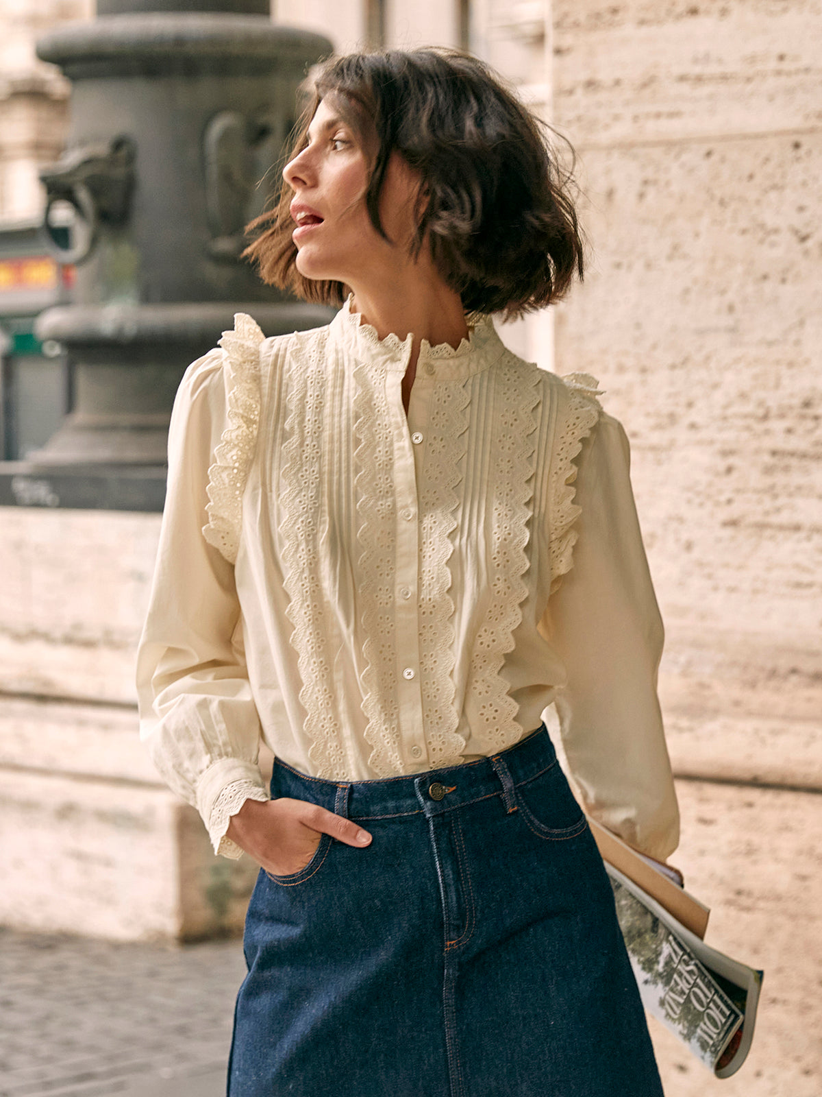 Blouse trousseau plissée et volantée femme