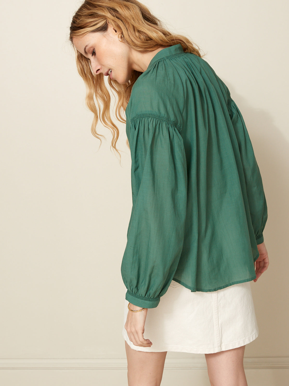 Effen damesbloes in voile - katoen en viscose