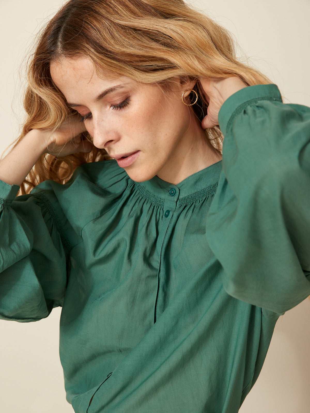 Effen damesbloes in voile - katoen en viscose