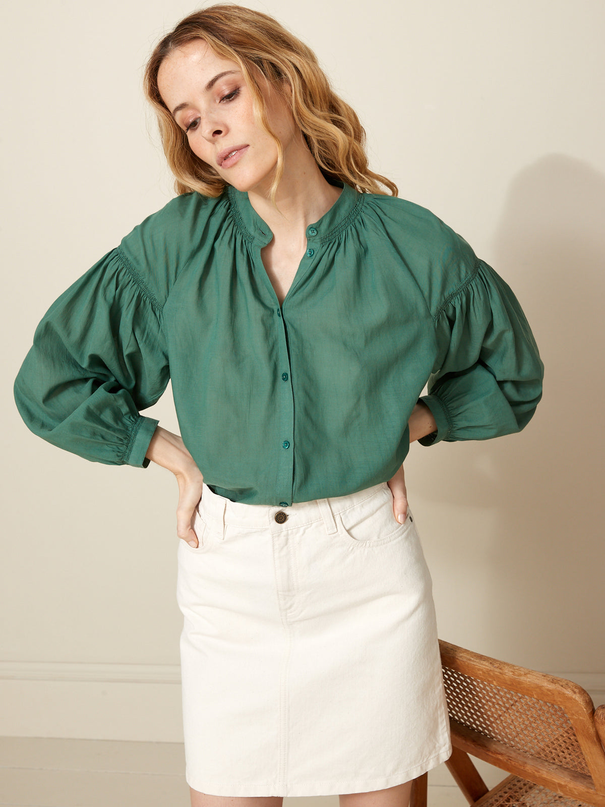 Effen damesbloes in voile - katoen en viscose