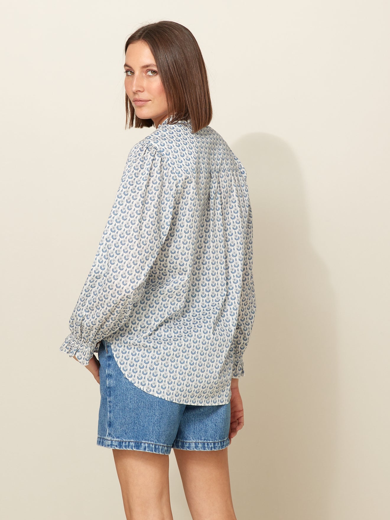 Chemise col volanté femme imprimé Swann