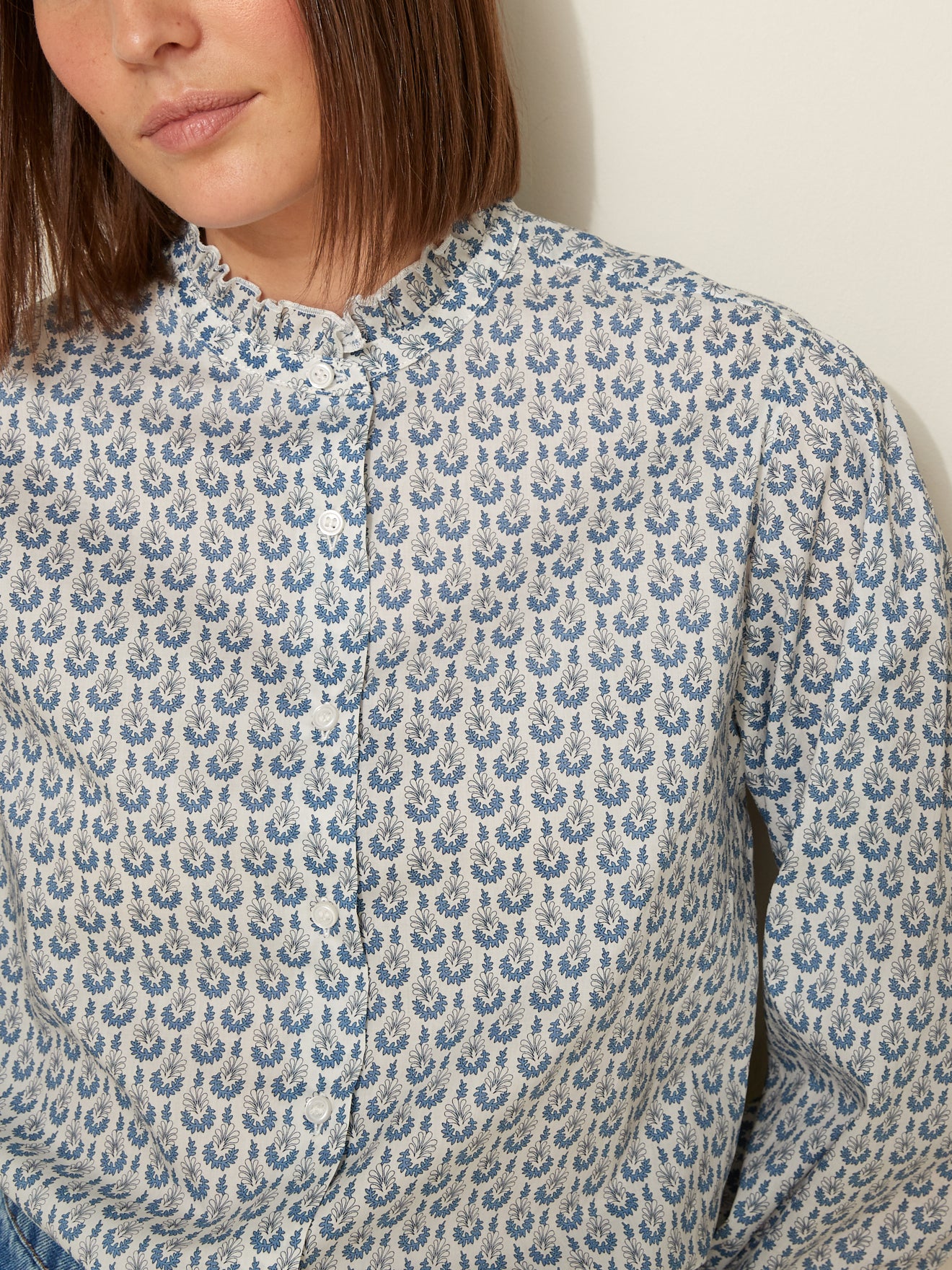 Chemise col volanté femme imprimé Swann