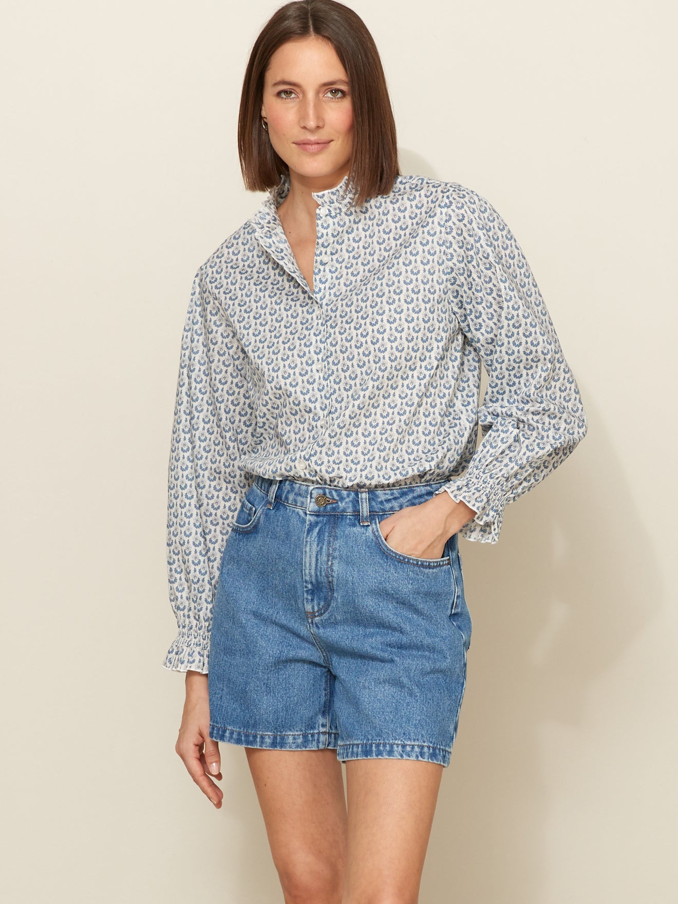 Chemise col volanté femme imprimé Swann