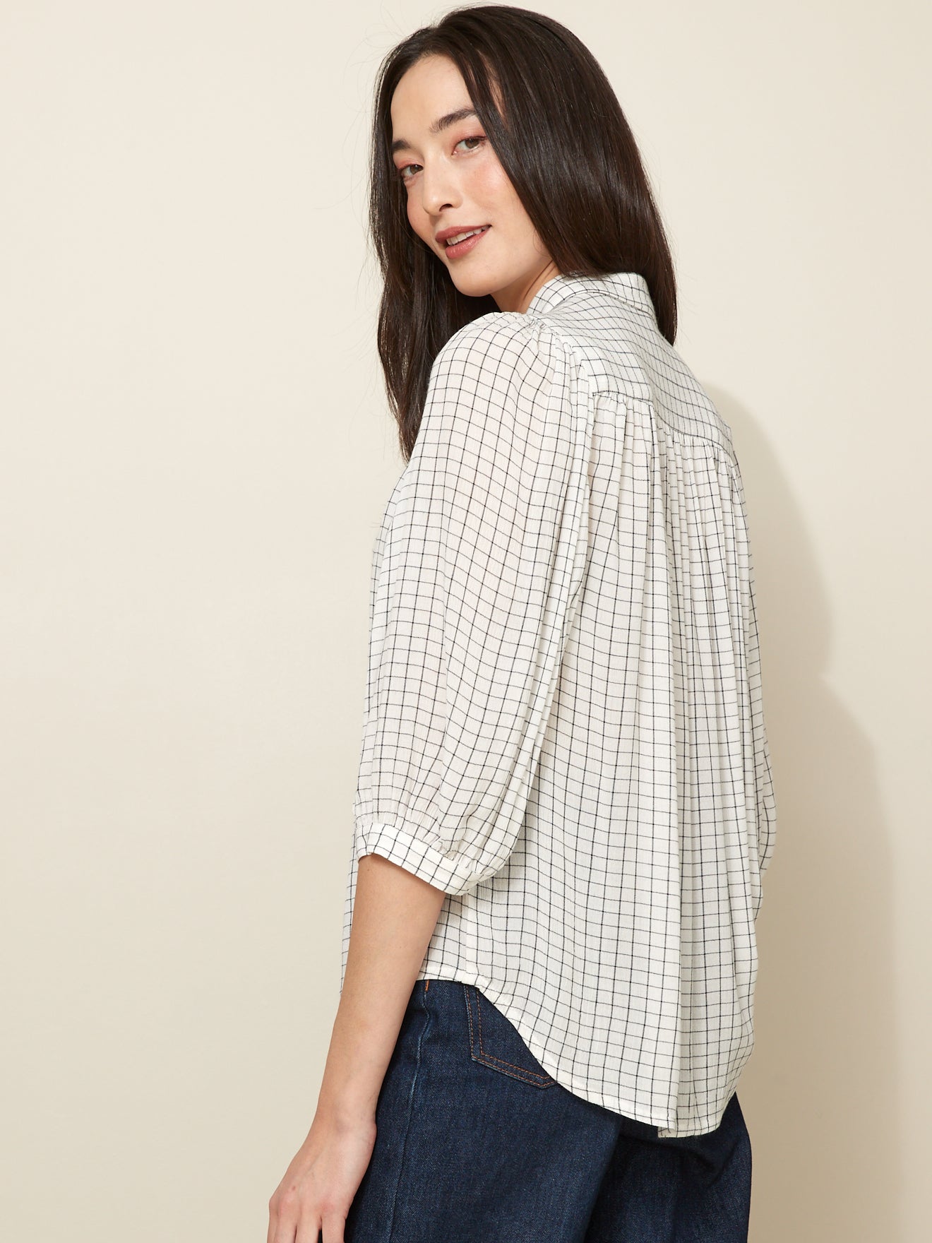 Chemise femme tissu crépon carreaux Tattersall