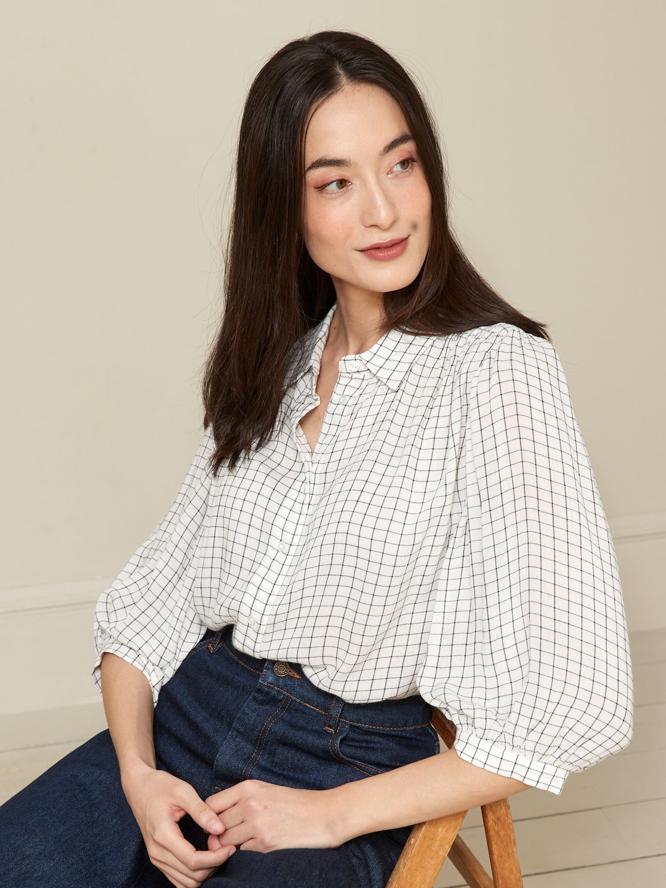 Chemise femme tissu crépon carreaux Tattersall