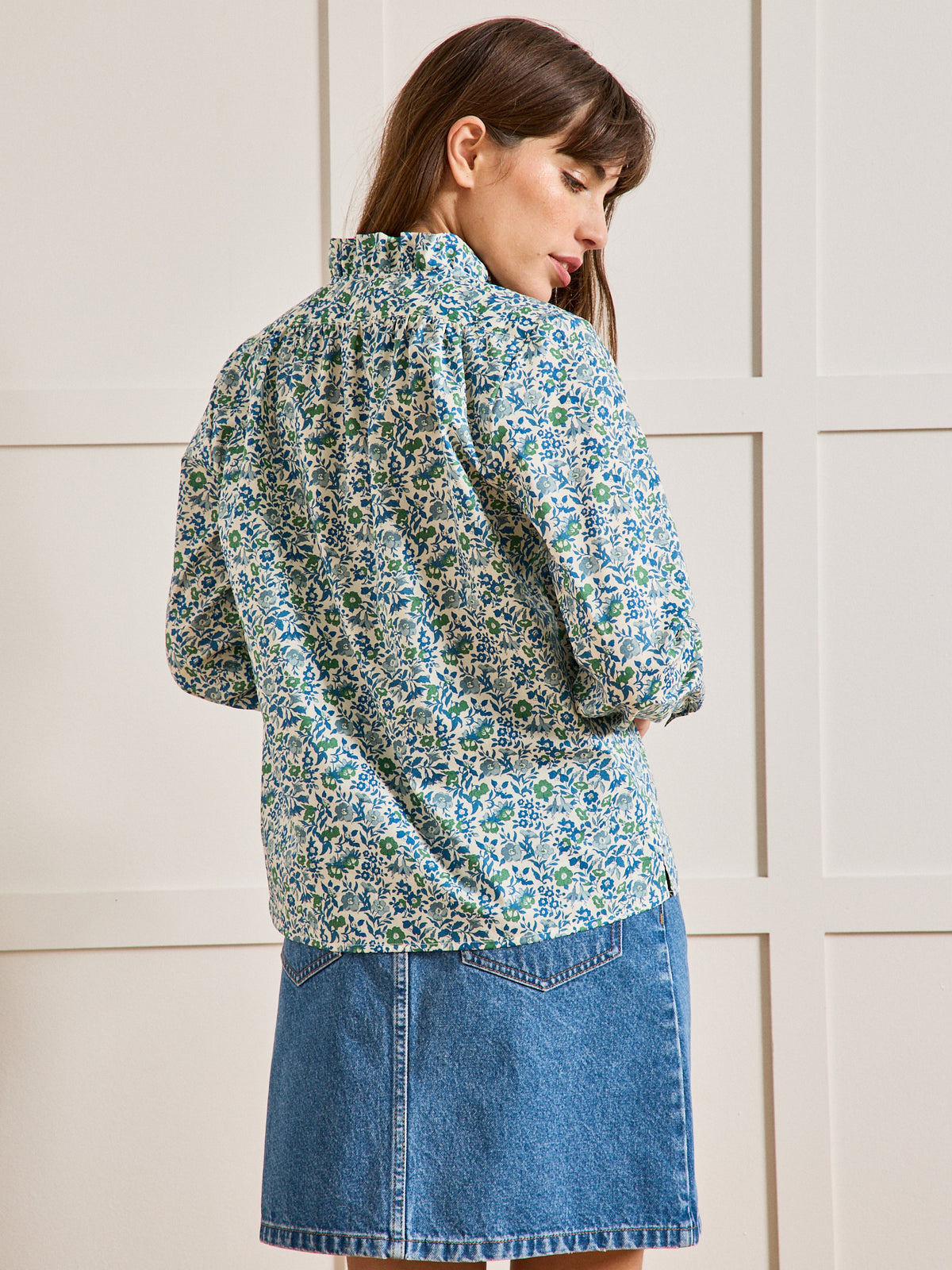 Damesbloes in Liberty-stof met stroken - Limited Collection