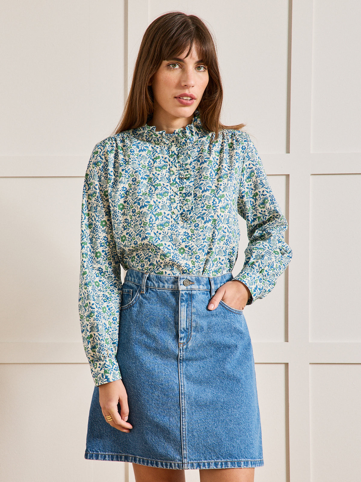 Damesbloes in Liberty-stof met stroken - Limited Collection