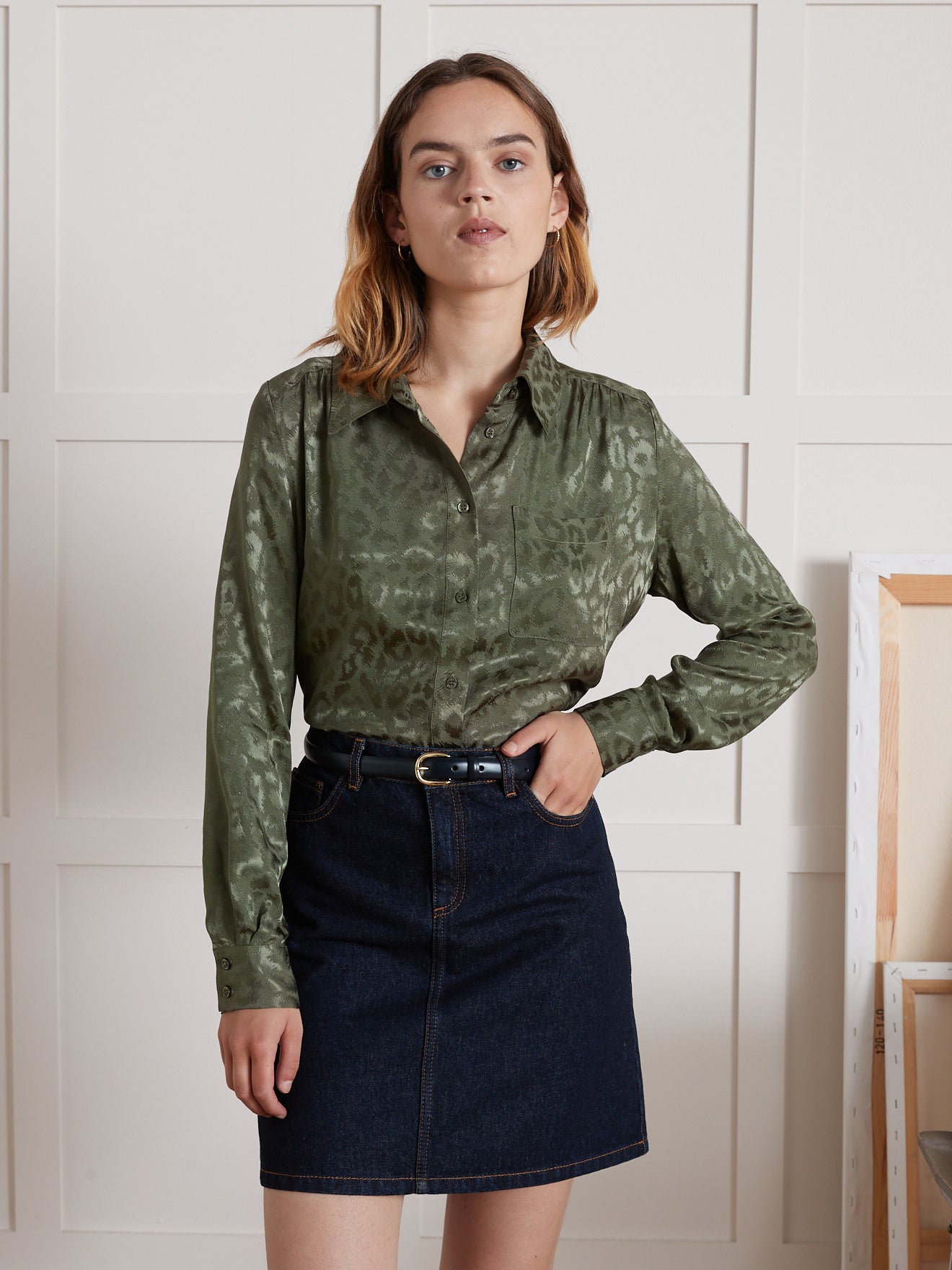 Dameshemd met jacquard-luipaardmotief