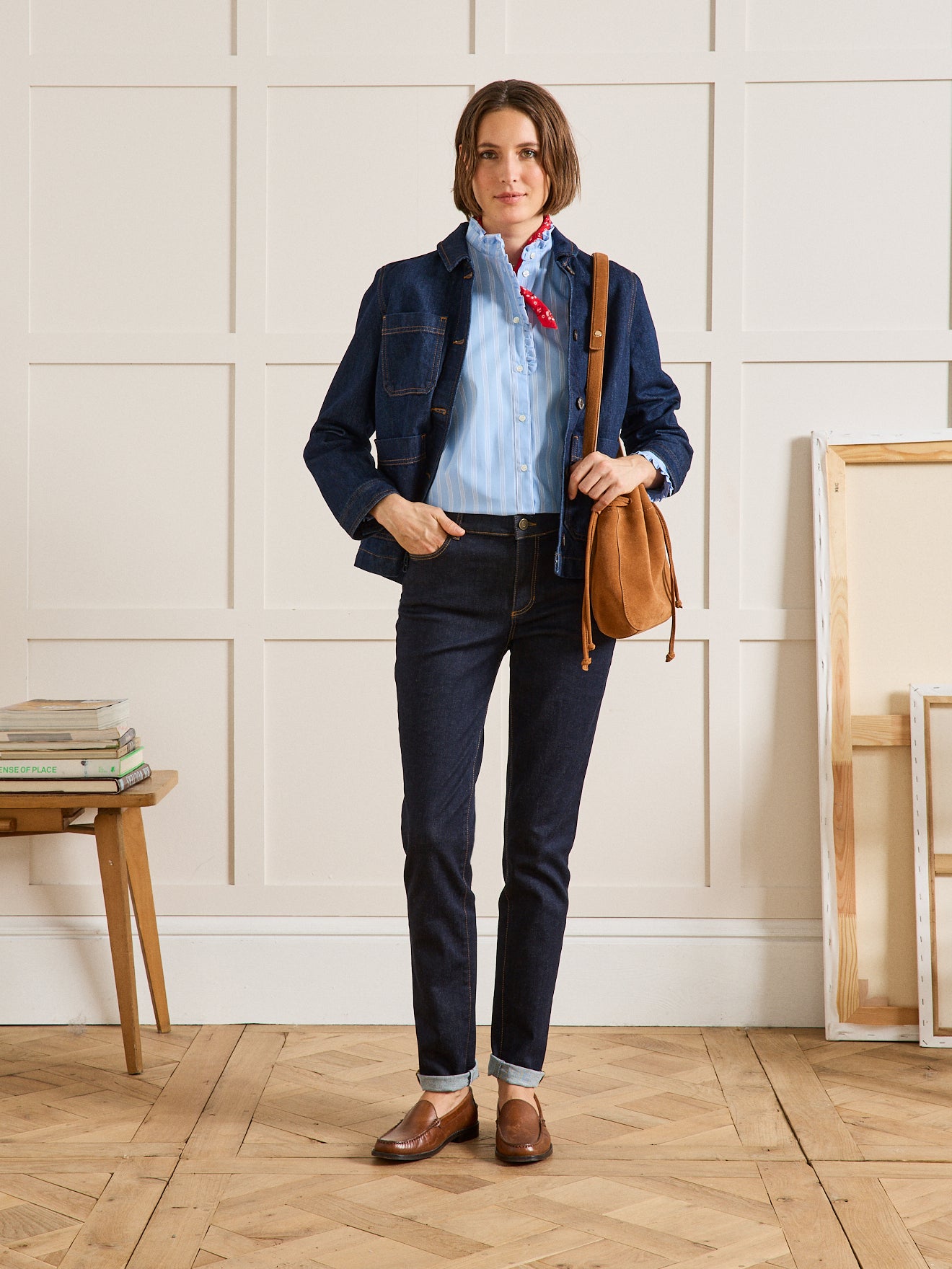 Gestreepte damesbloes met ruchekraag - Limited Collection