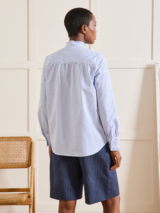Gestreepte damesbloes met ruchekraag - Limited Collection