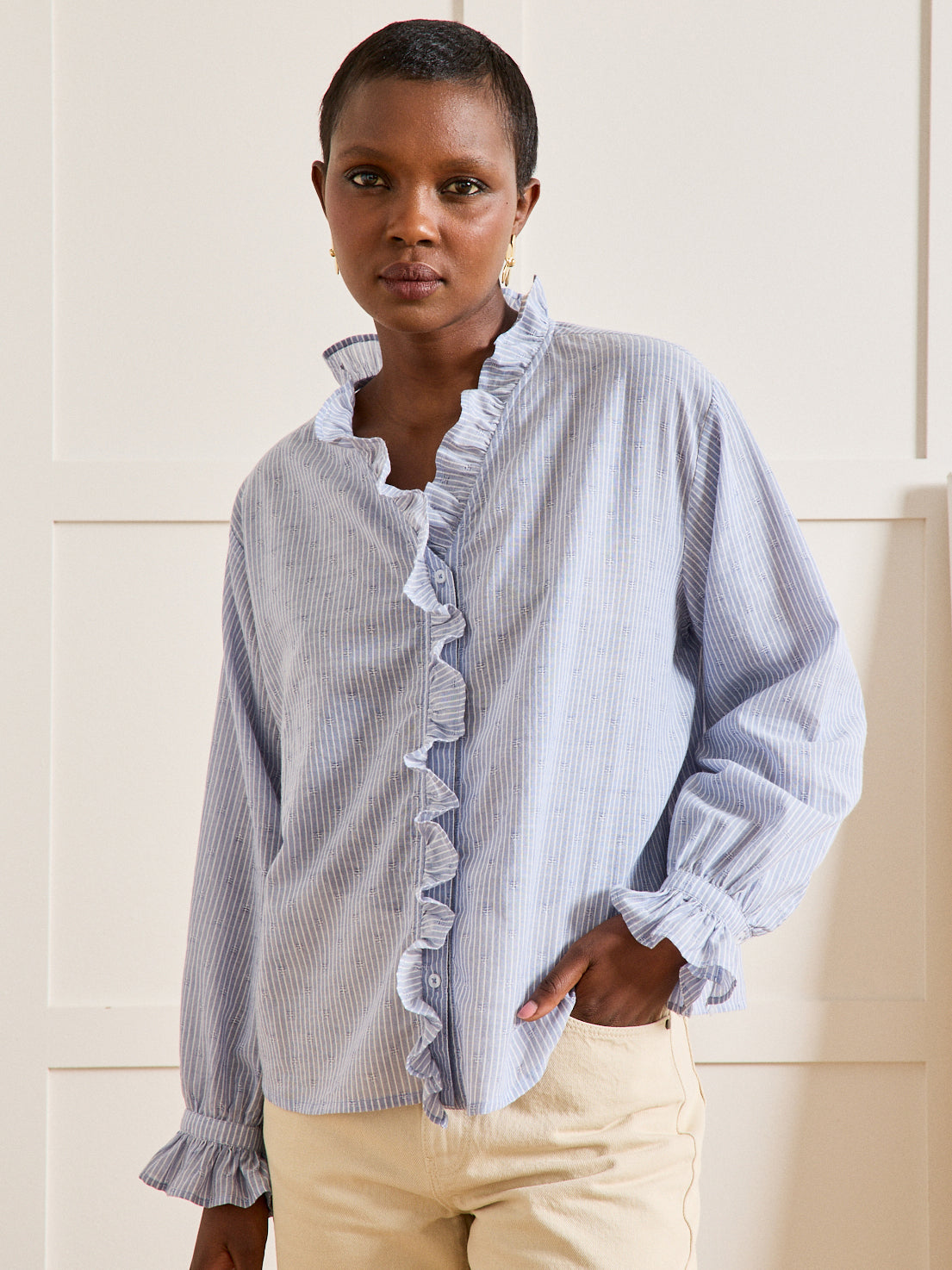 Blouse rayée volantée femme