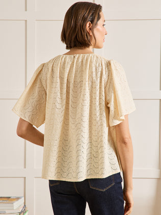 Top broderie anglaise manches papillon femme