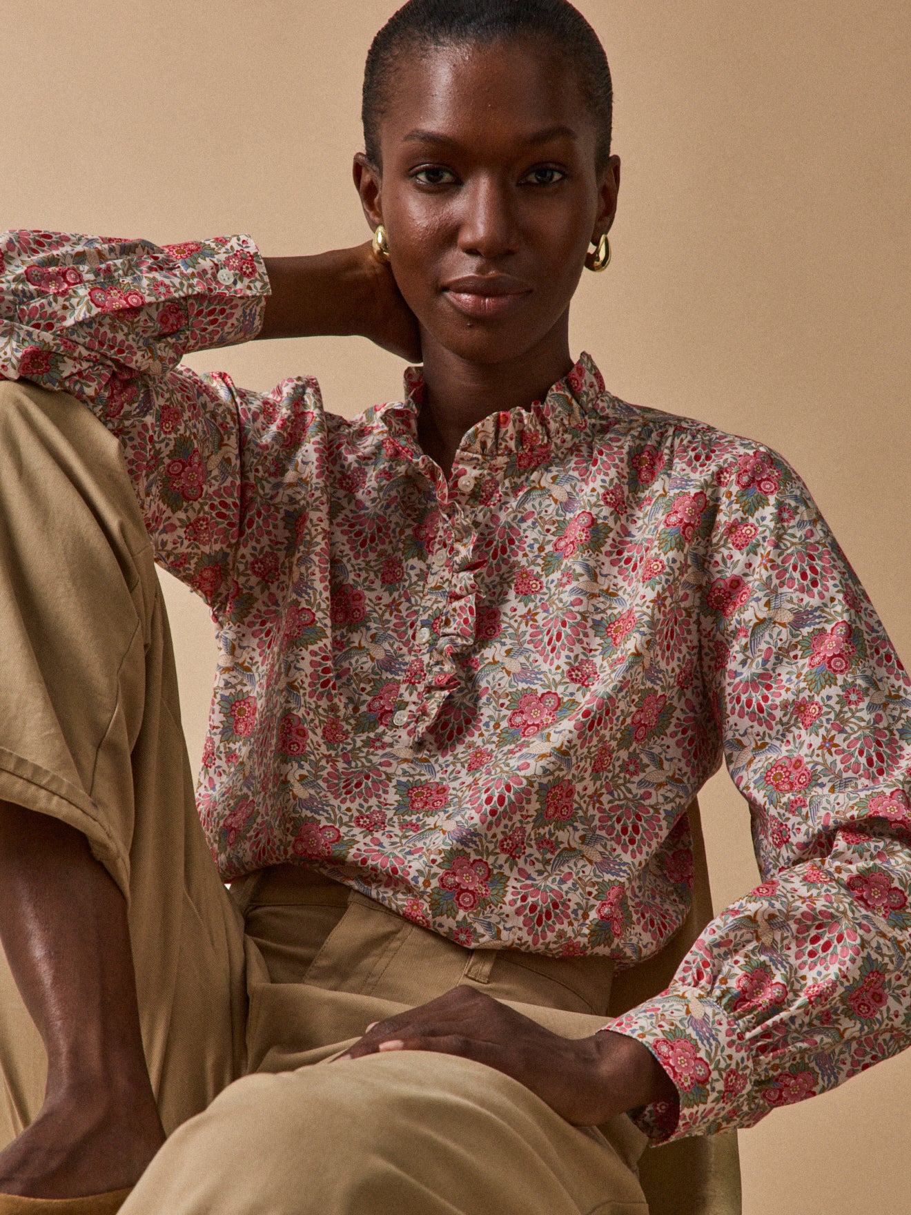 Damesbloes met strookje in Liberty-stof "Dante" - Limited Collection