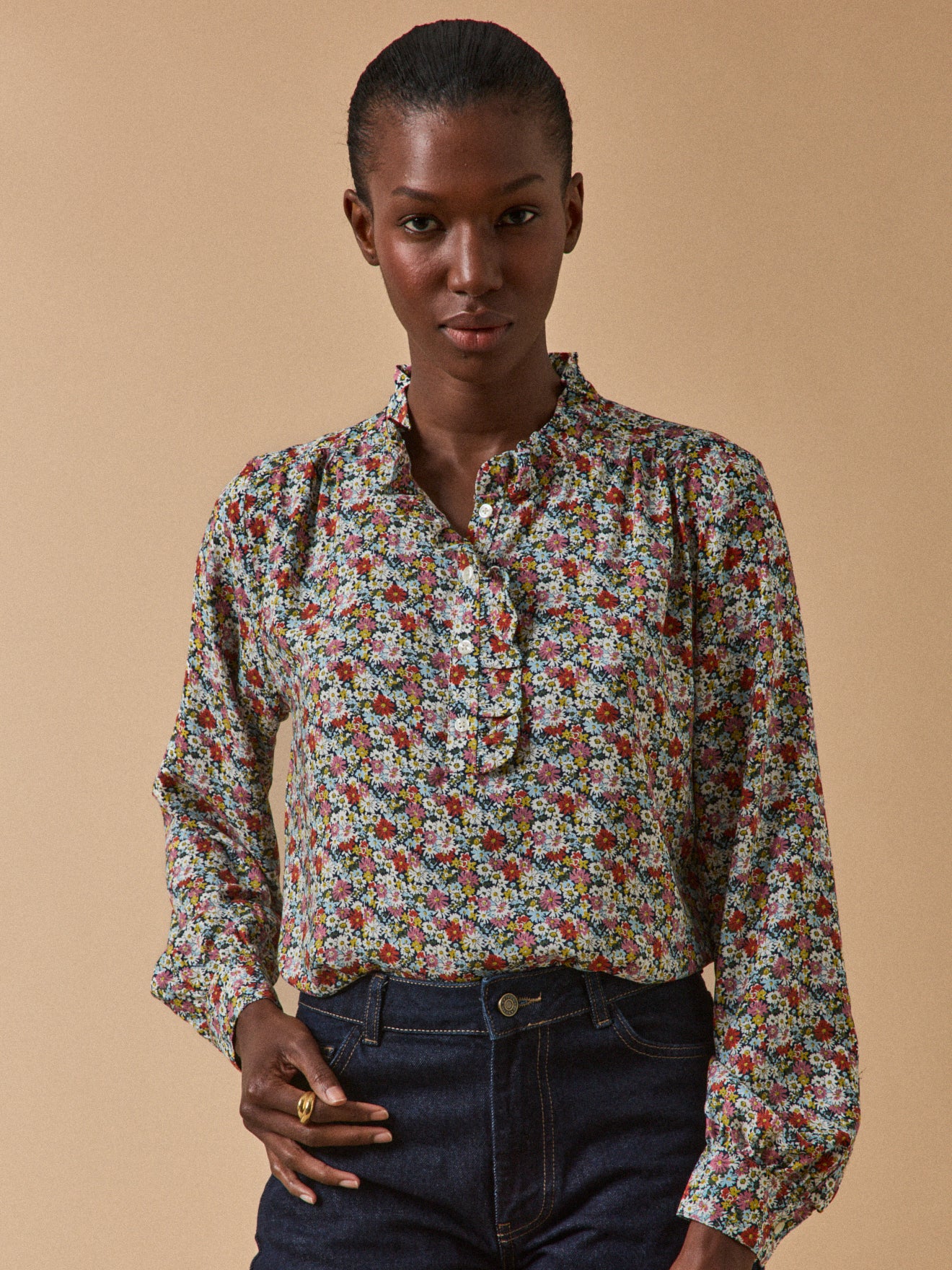 Damesbloes met strookjes in Liberty-stof "Libby" - Limited Collection