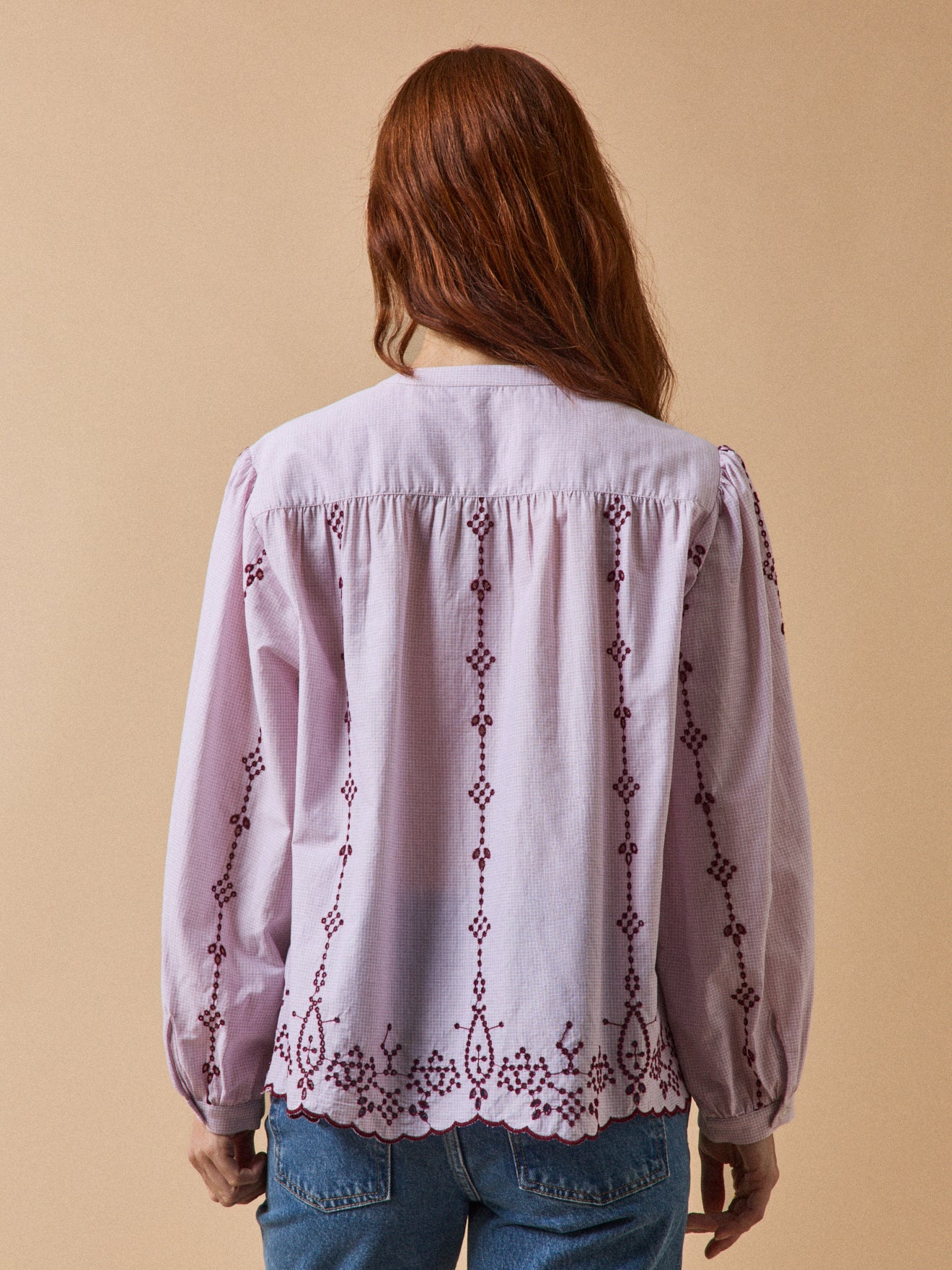 Blouse brodée contrastée coton femme