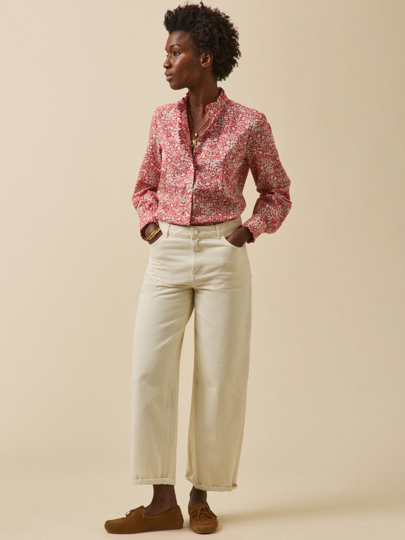 Damesbloes in Liberty-stof met strookje aan de hals - Limited Collection